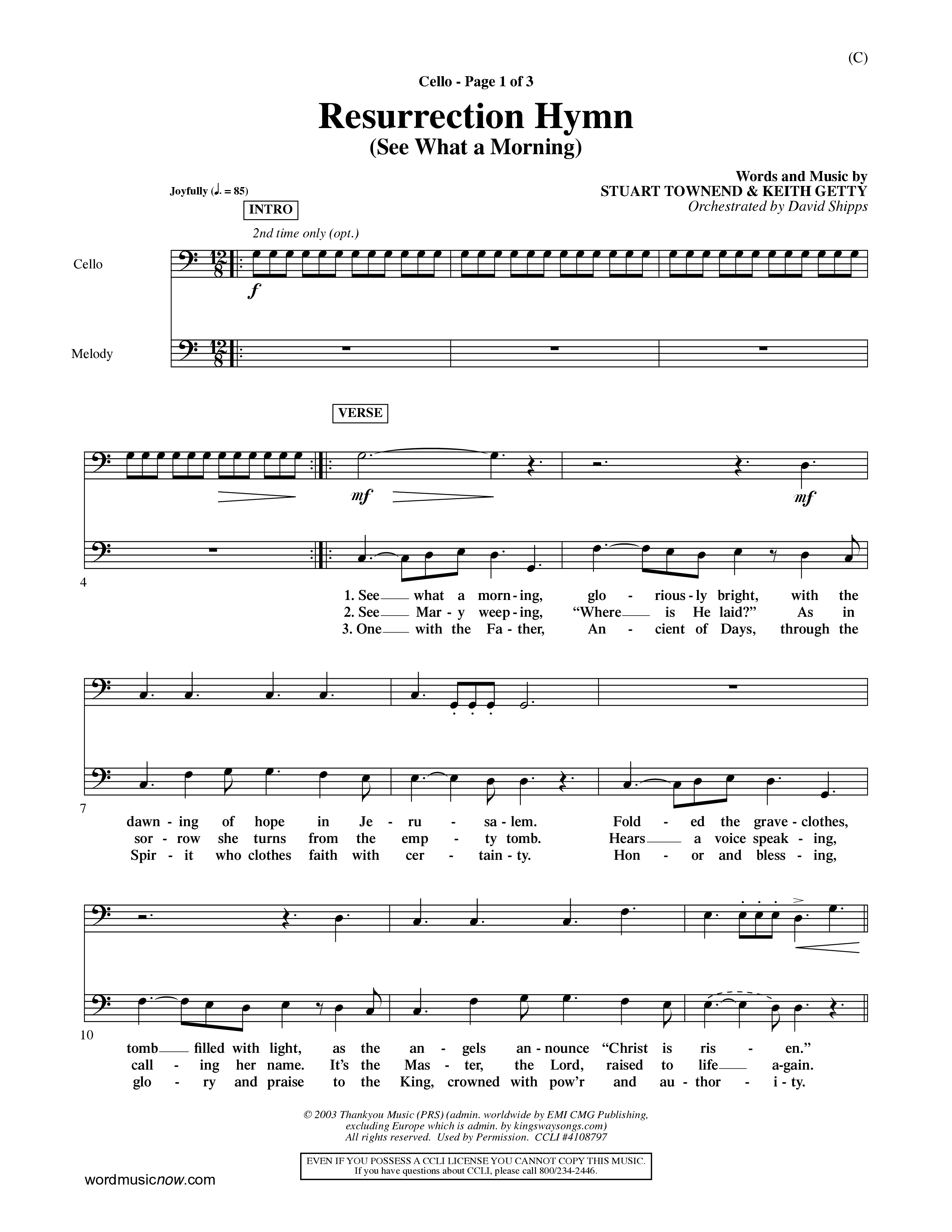 Resurrection Hymn (Choral Anthem SATB) Cello (Word Music Choral / Orch. David Shipps)
