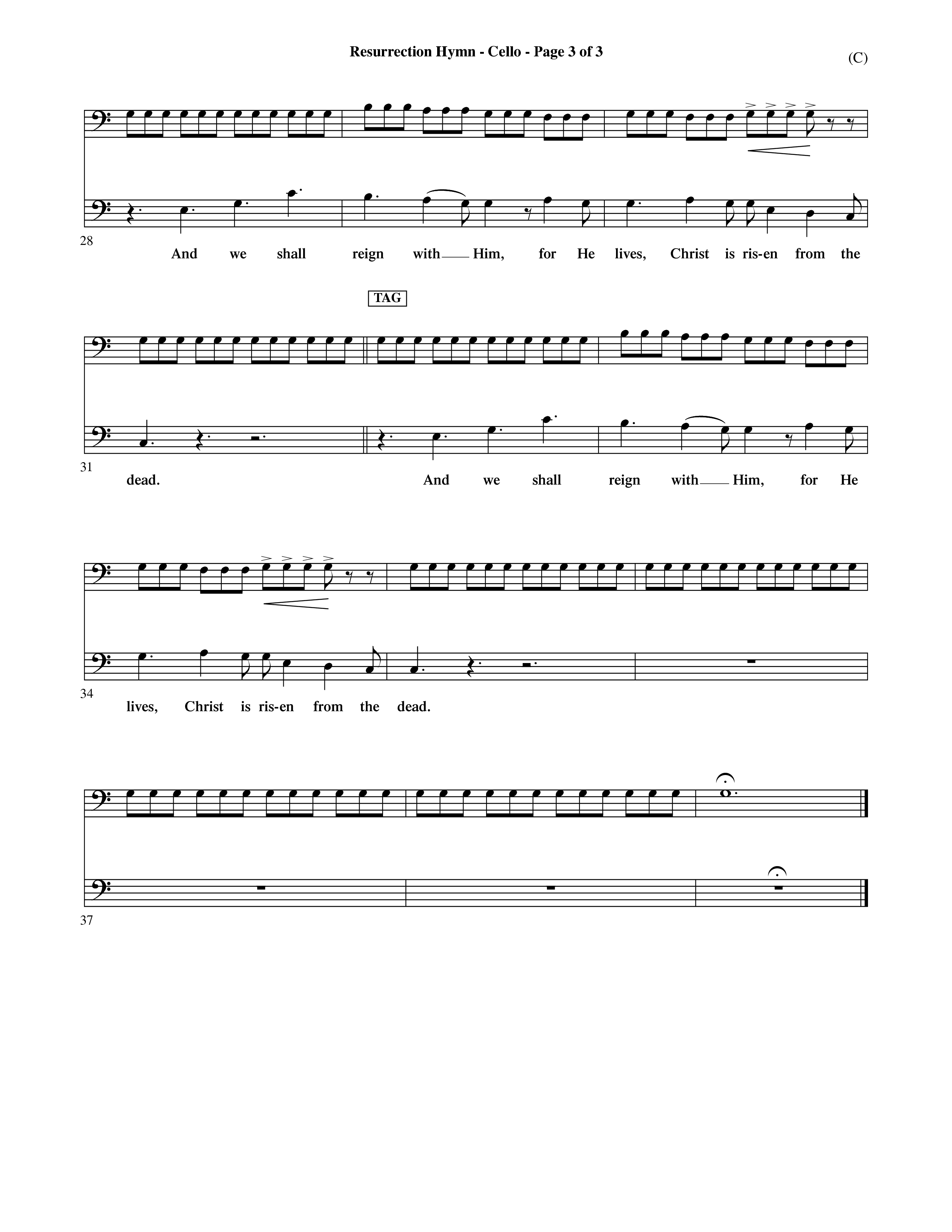 Resurrection Hymn (Choral Anthem SATB) Cello (Word Music Choral / Orch. David Shipps)