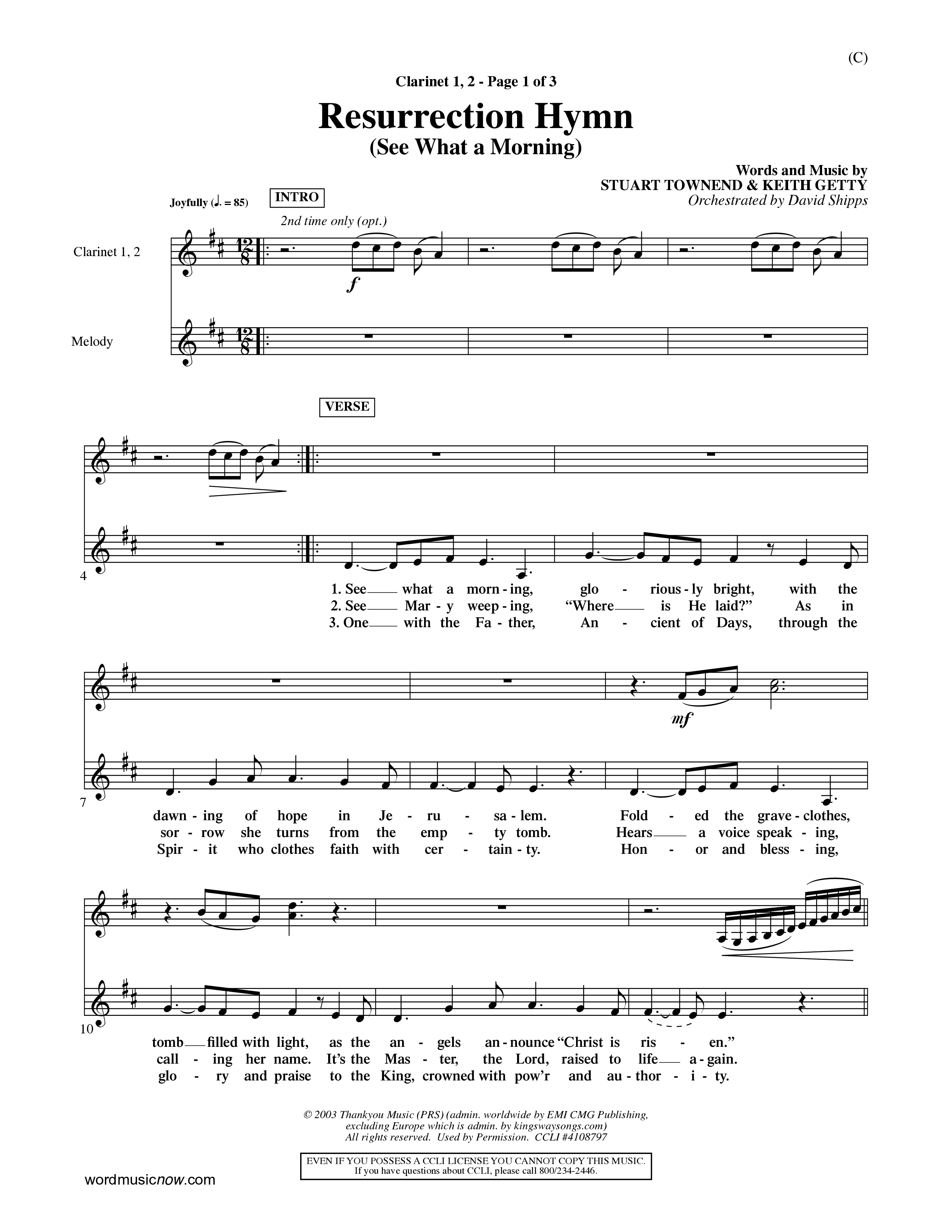 Resurrection Hymn (Choral Anthem SATB) Clarinet 1/2 (Word Music Choral / Orch. David Shipps)