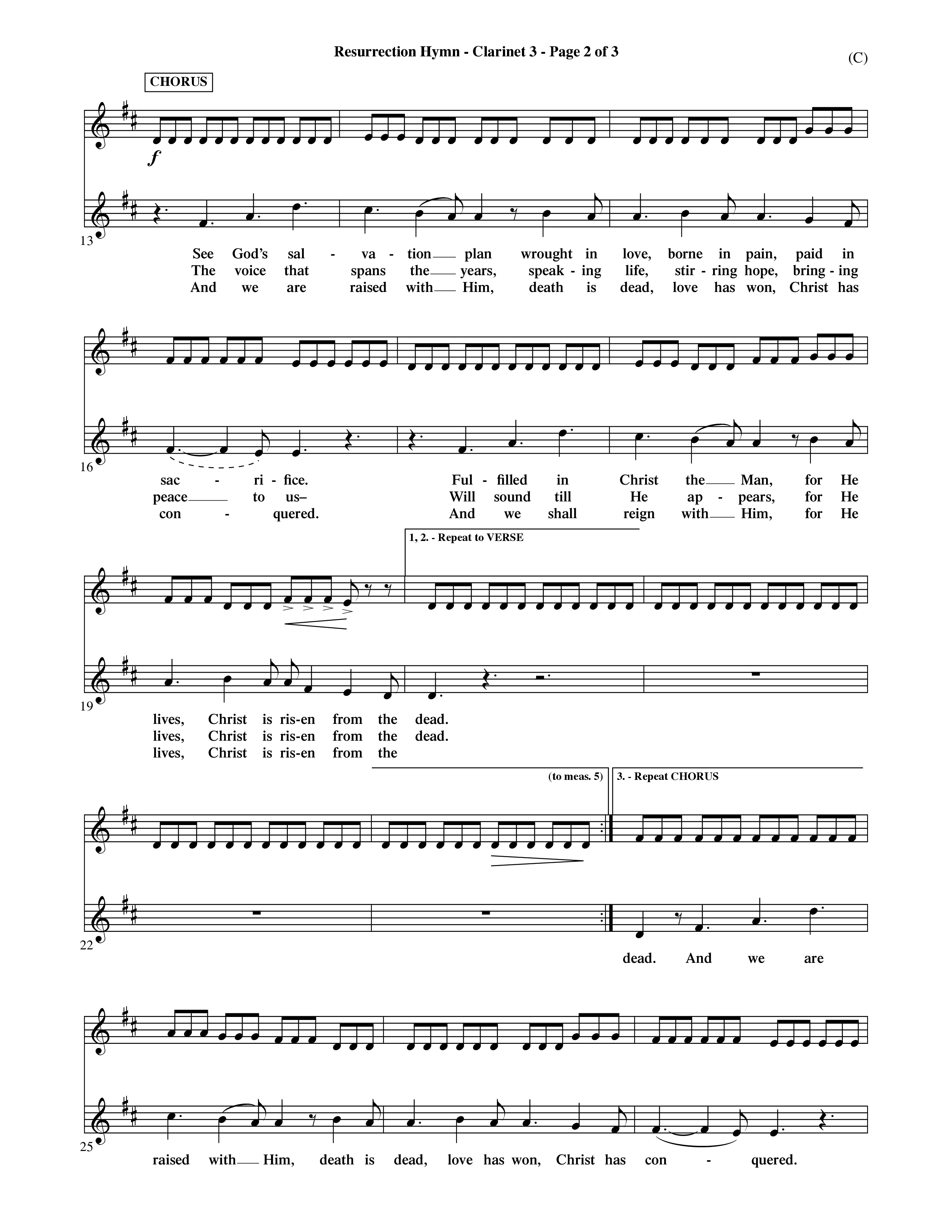 Resurrection Hymn (Choral Anthem SATB) Clarinet 3 (Word Music Choral / Orch. David Shipps)