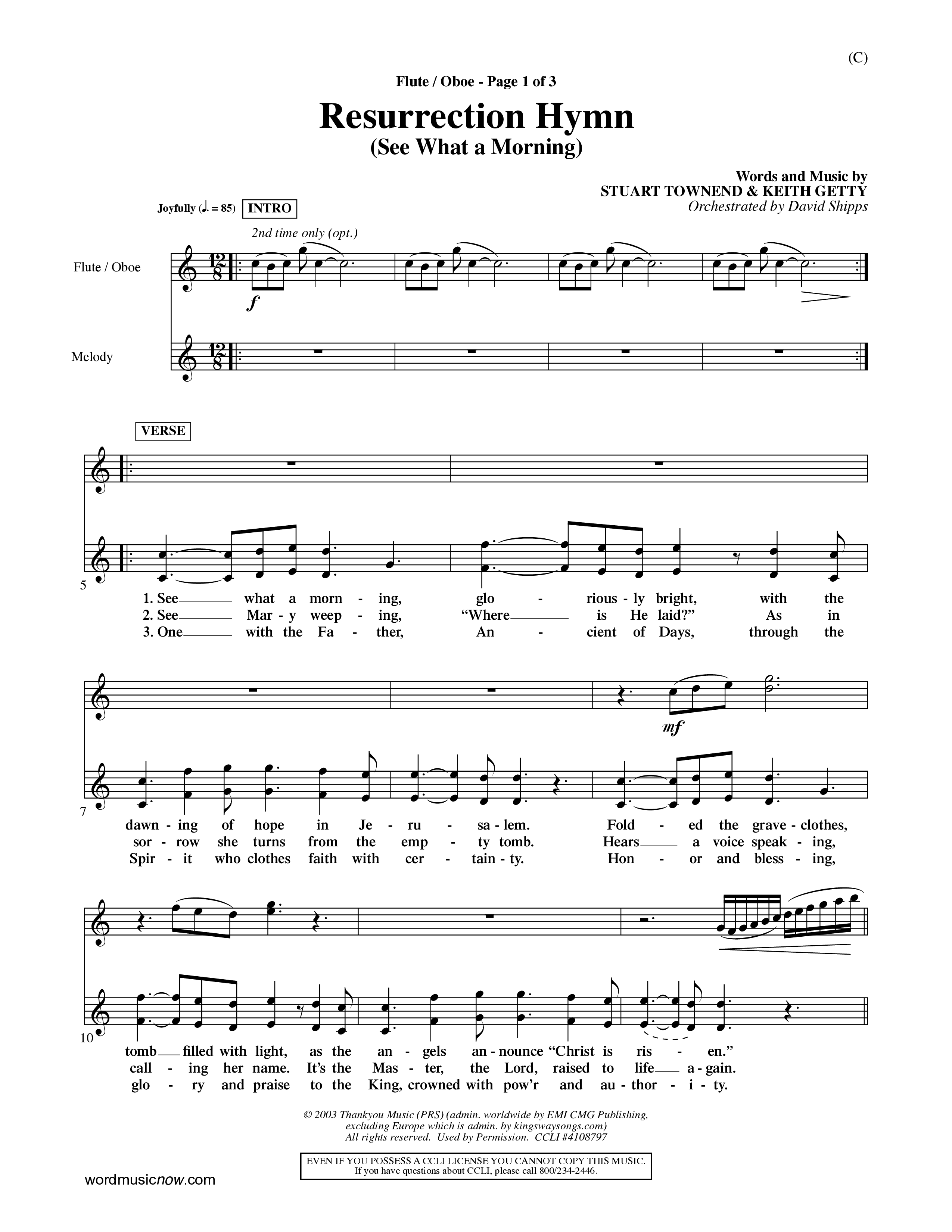 Resurrection Hymn (Choral Anthem SATB) Flute/Oboe (Word Music Choral / Orch. David Shipps)