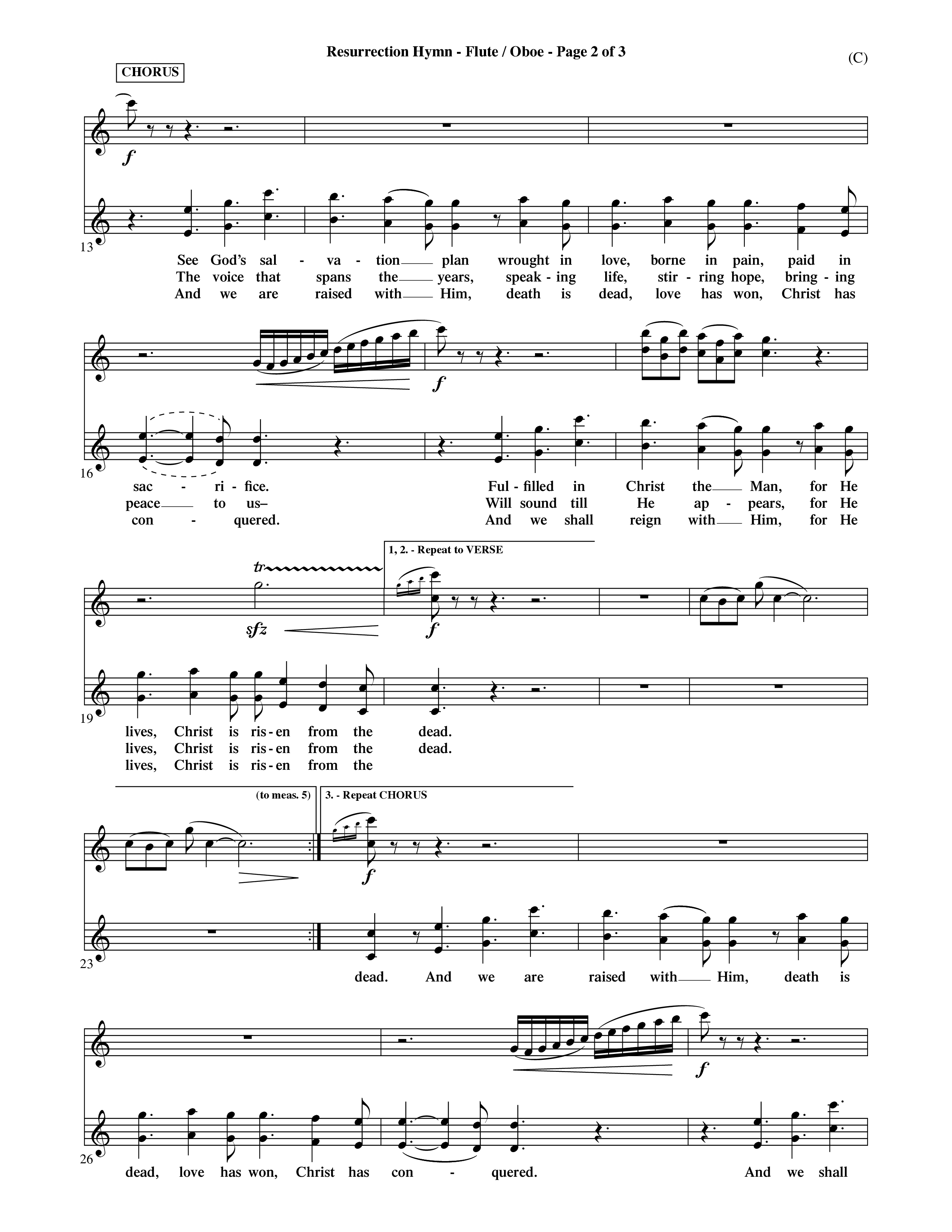 Resurrection Hymn (Choral Anthem SATB) Flute/Oboe (Word Music Choral / Orch. David Shipps)