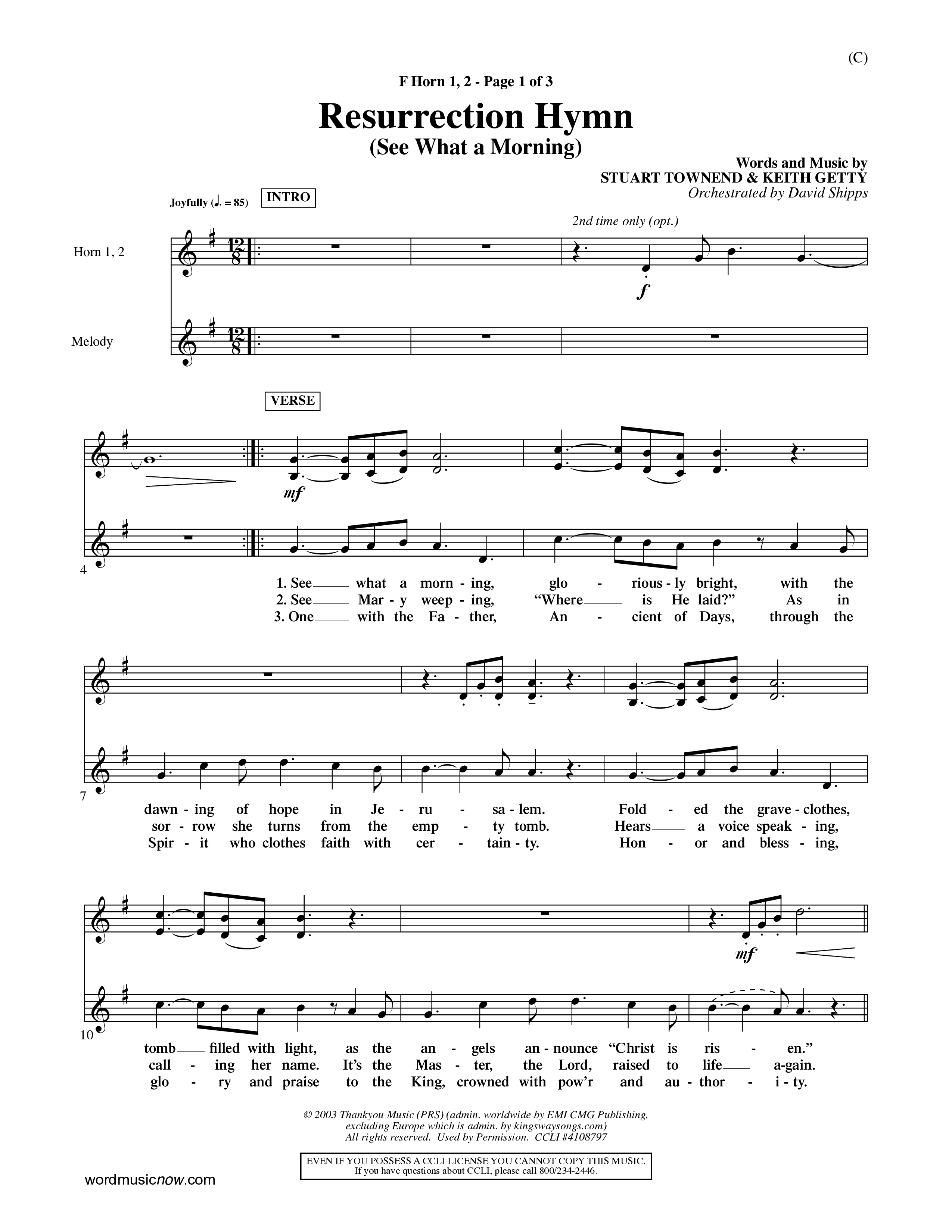 Resurrection Hymn (Choral Anthem SATB) French Horn (Word Music Choral / Orch. David Shipps)