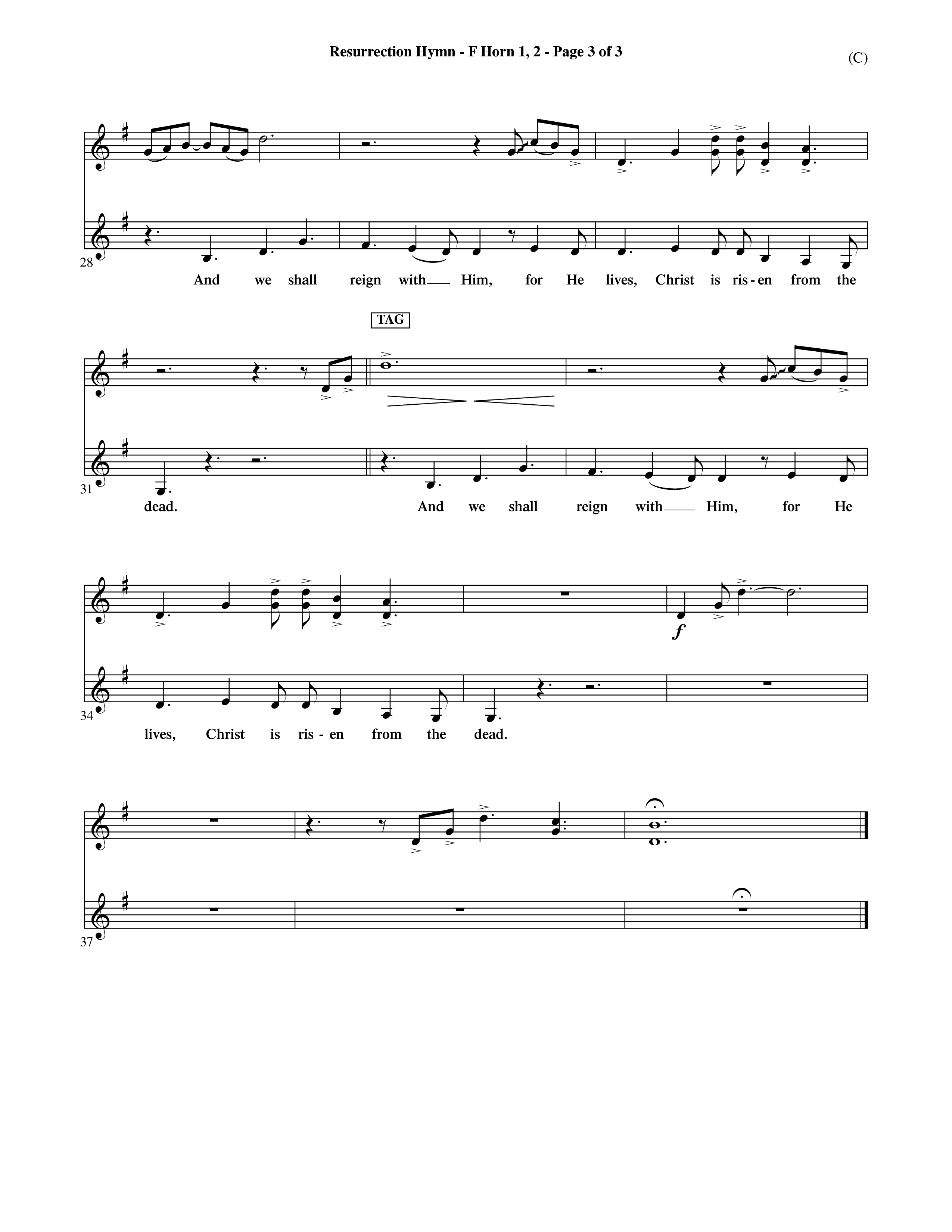 Resurrection Hymn (Choral Anthem SATB) French Horn (Word Music Choral / Orch. David Shipps)