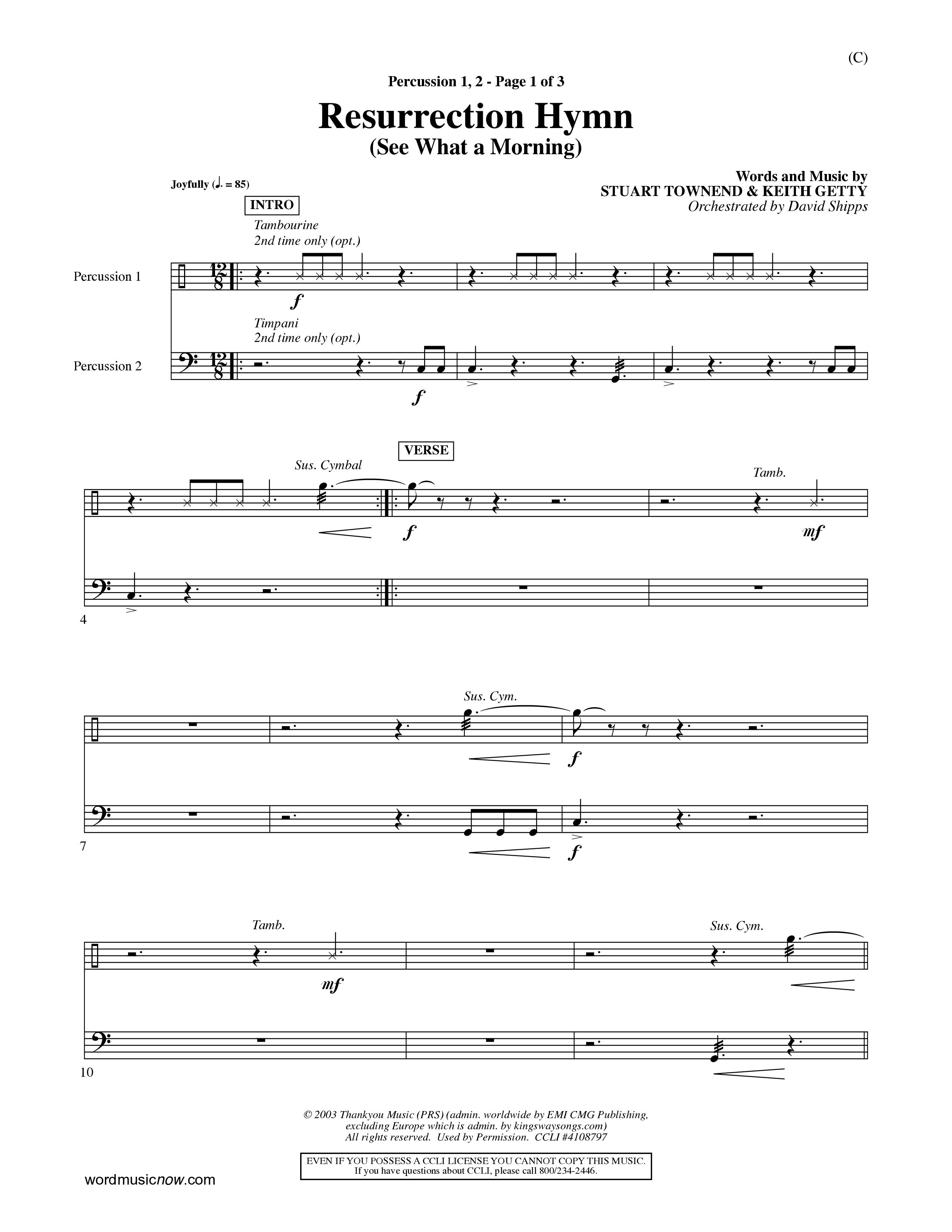 Resurrection Hymn (Choral Anthem SATB) Percussion 1/2 (Word Music Choral / Orch. David Shipps)