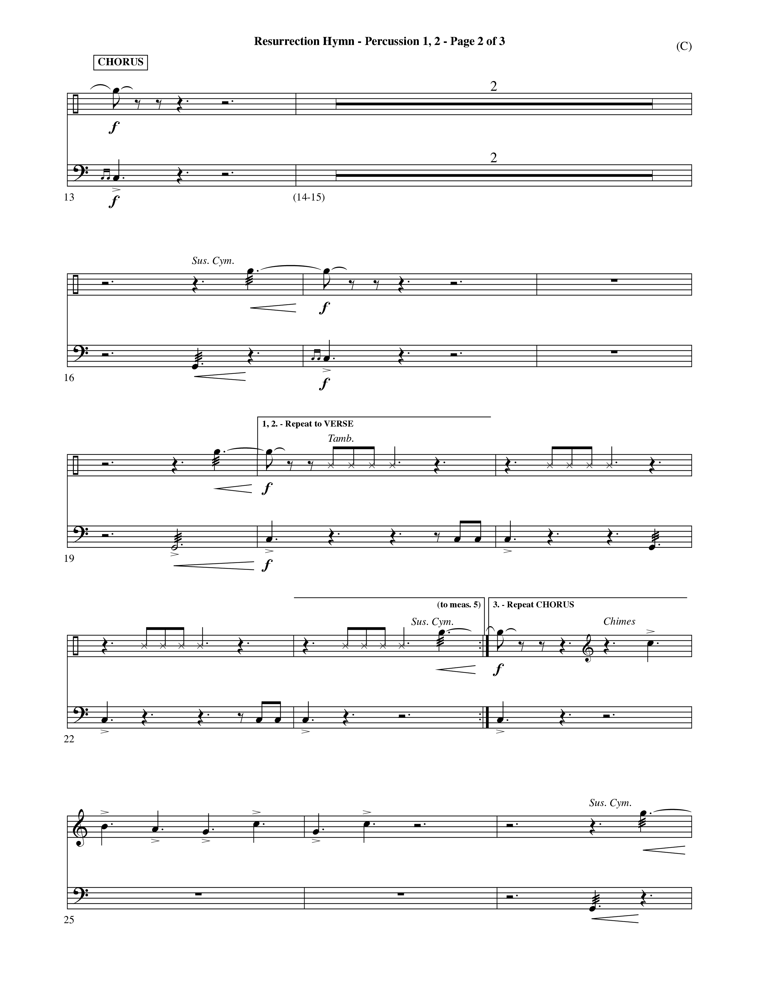 Resurrection Hymn (Choral Anthem SATB) Percussion 1/2 (Word Music Choral / Orch. David Shipps)