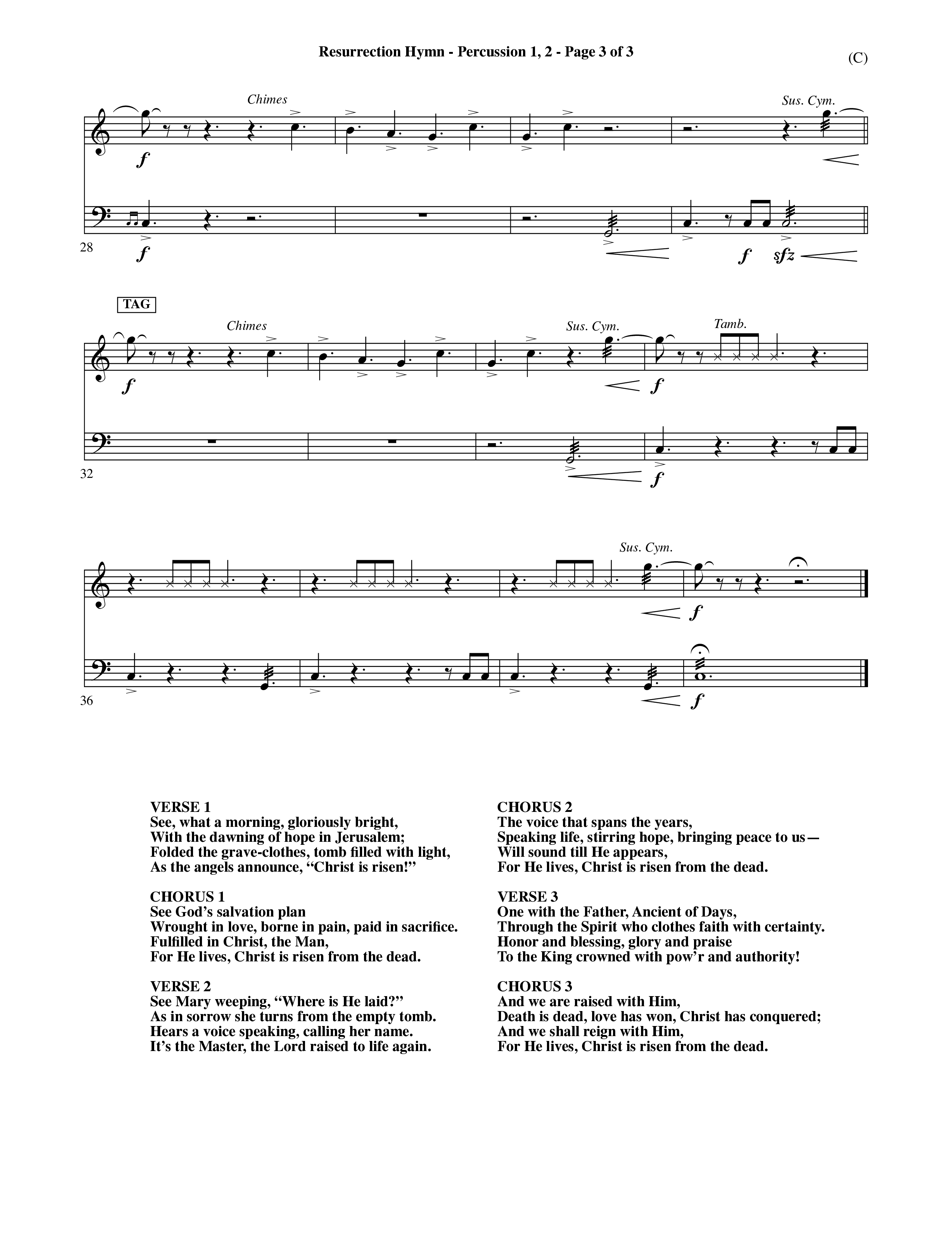 Resurrection Hymn (Choral Anthem SATB) Percussion 1/2 (Word Music Choral / Orch. David Shipps)