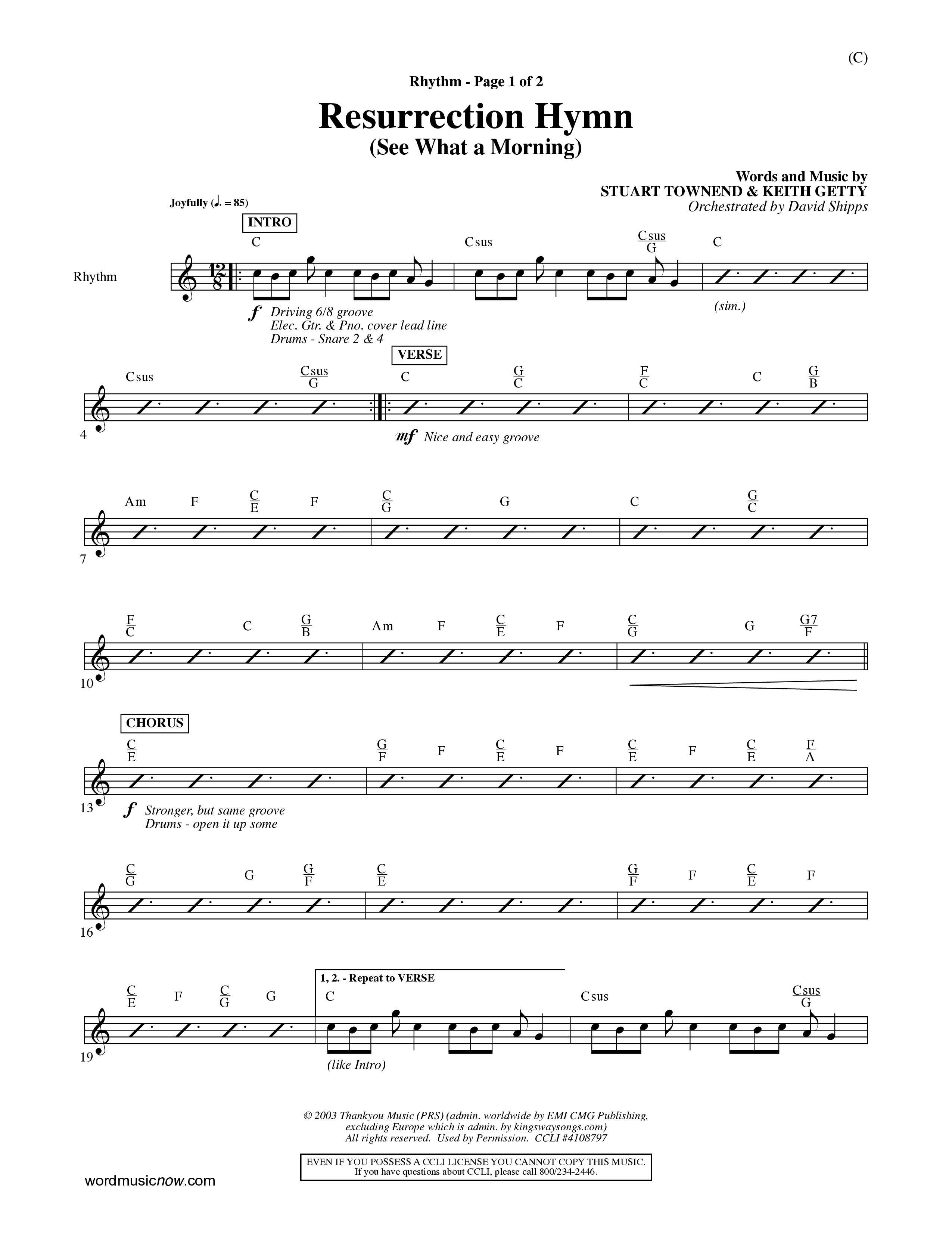 Resurrection Hymn (Choral Anthem SATB) Rhythm Chart (Word Music Choral / Orch. David Shipps)