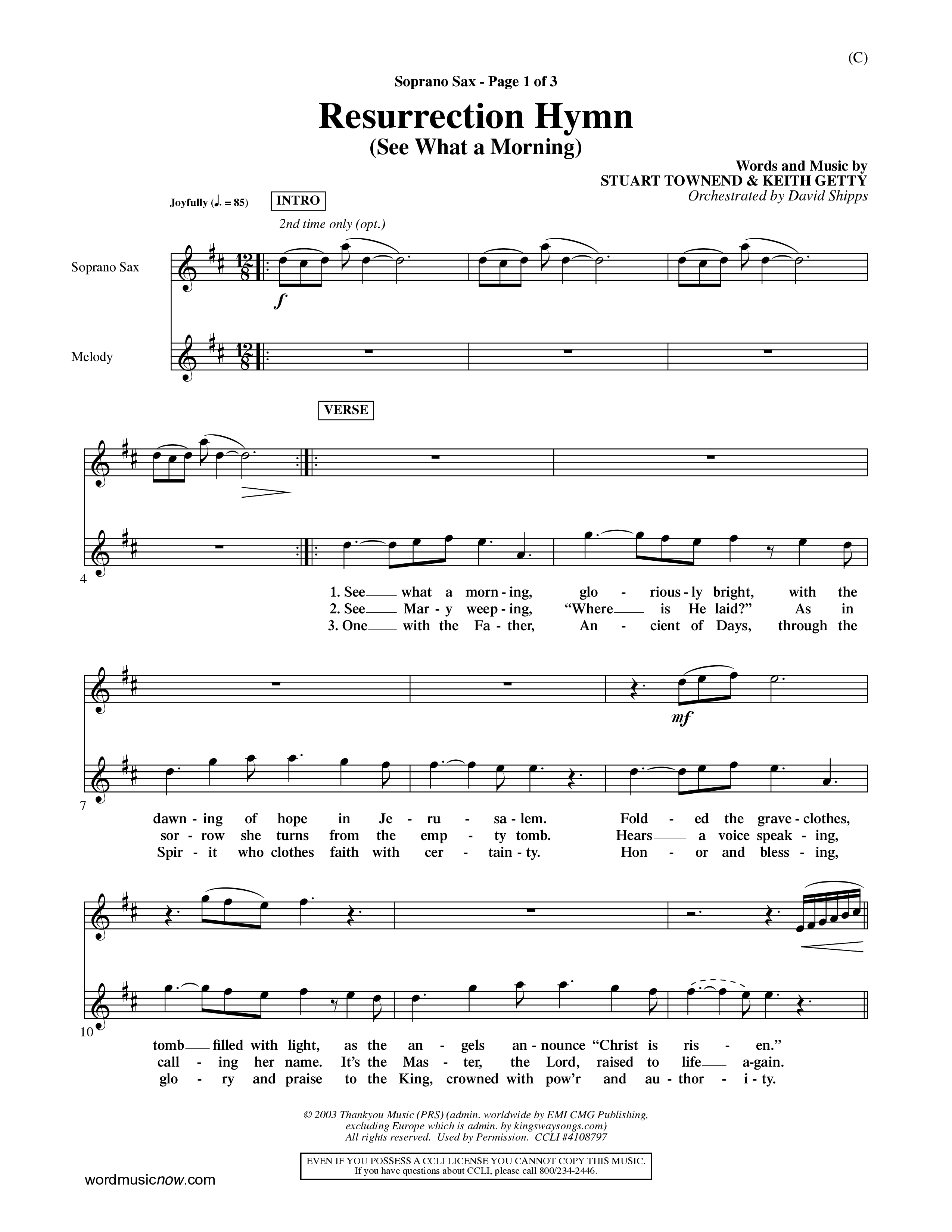 Resurrection Hymn (Choral Anthem SATB) Saxophone (Word Music Choral / Orch. David Shipps)