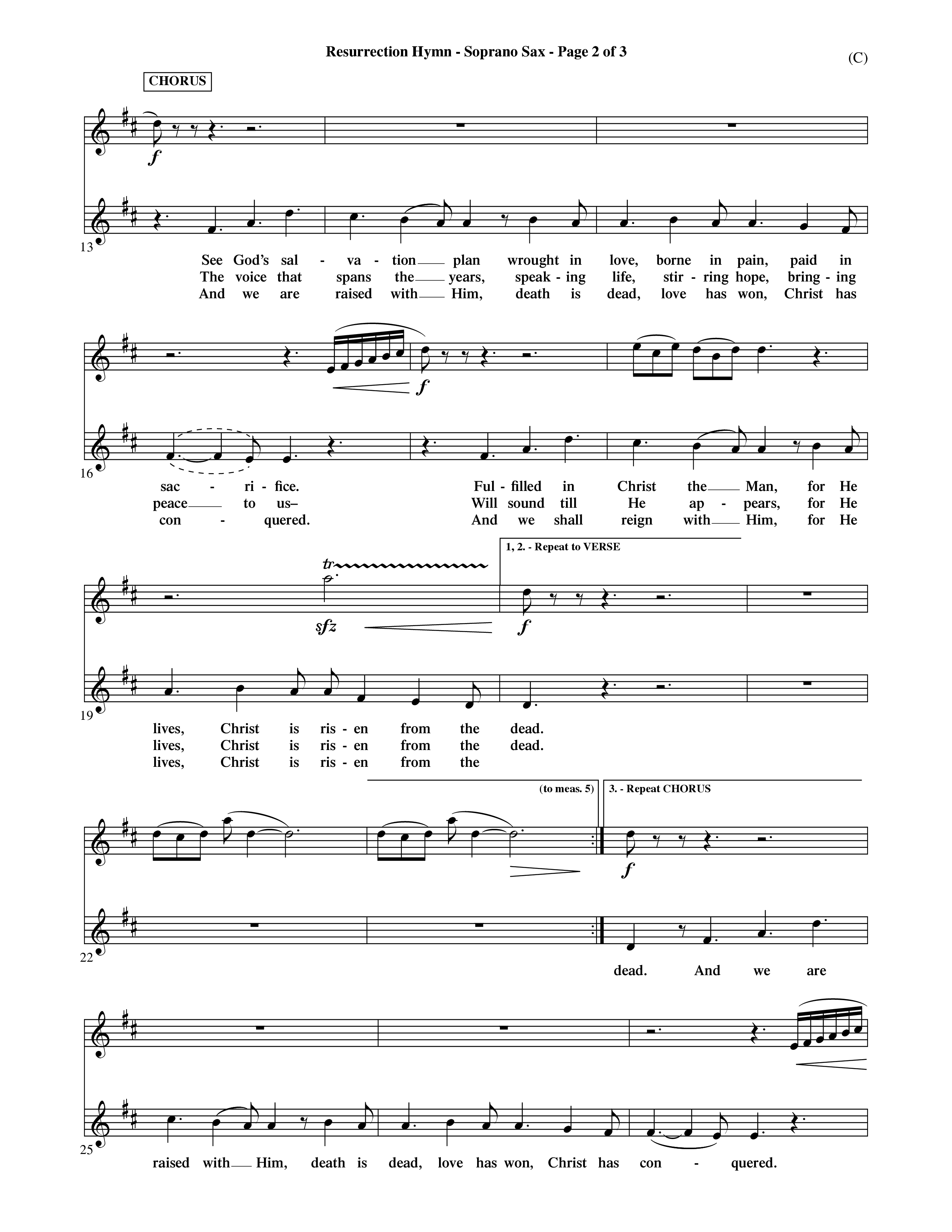 Resurrection Hymn (Choral Anthem SATB) Saxophone (Word Music Choral / Orch. David Shipps)