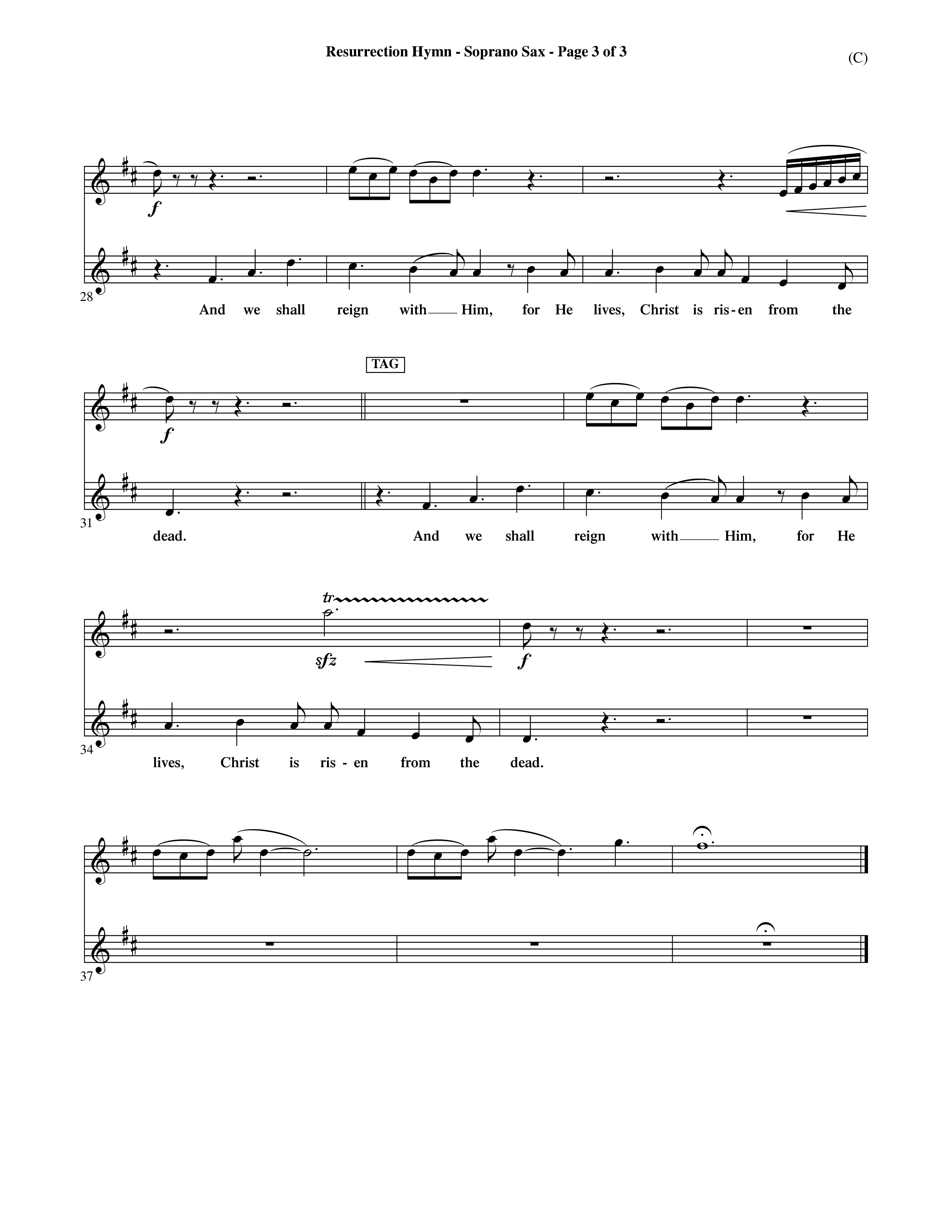 Resurrection Hymn (Choral Anthem SATB) Saxophone (Word Music Choral / Orch. David Shipps)