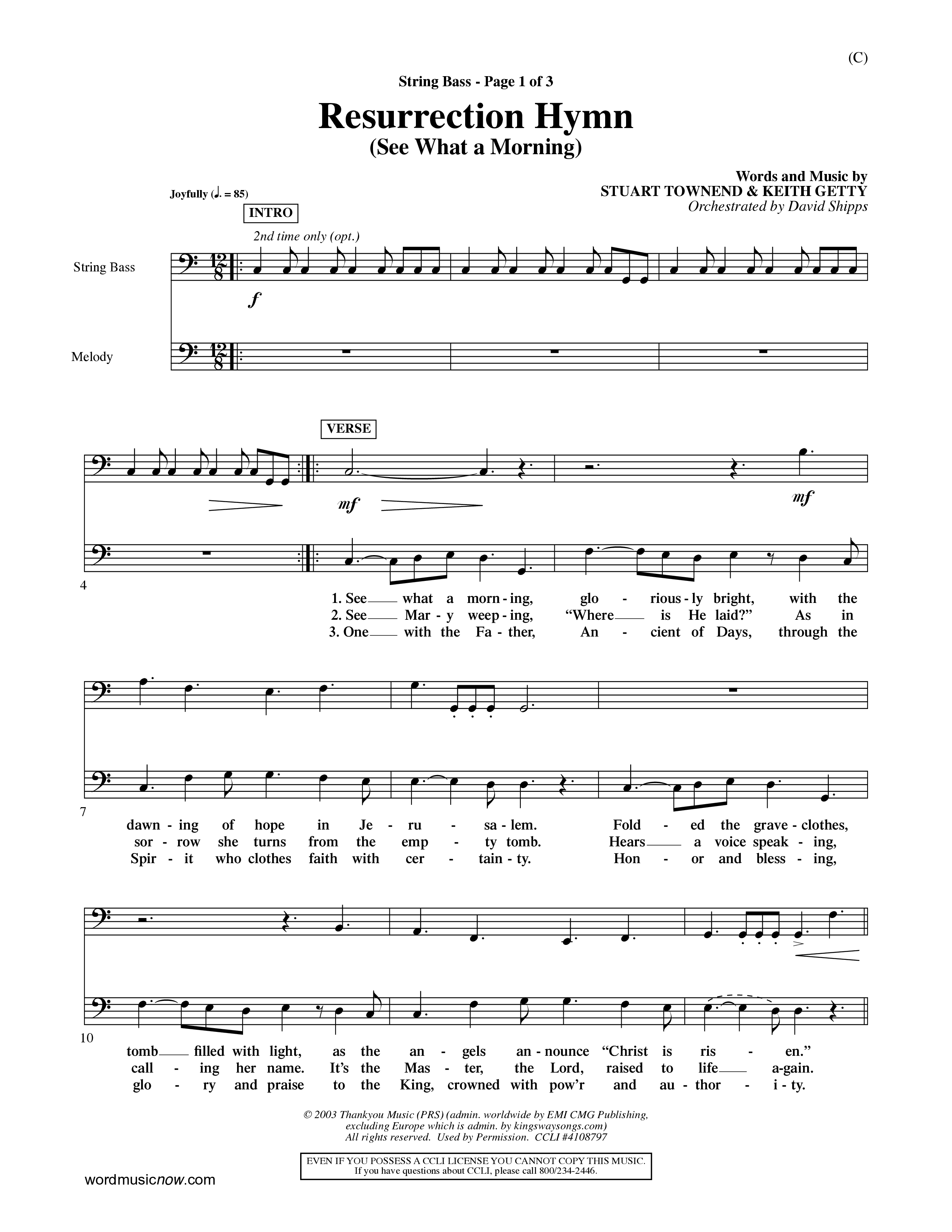 Resurrection Hymn (Choral Anthem SATB) String Bass (Word Music Choral / Orch. David Shipps)