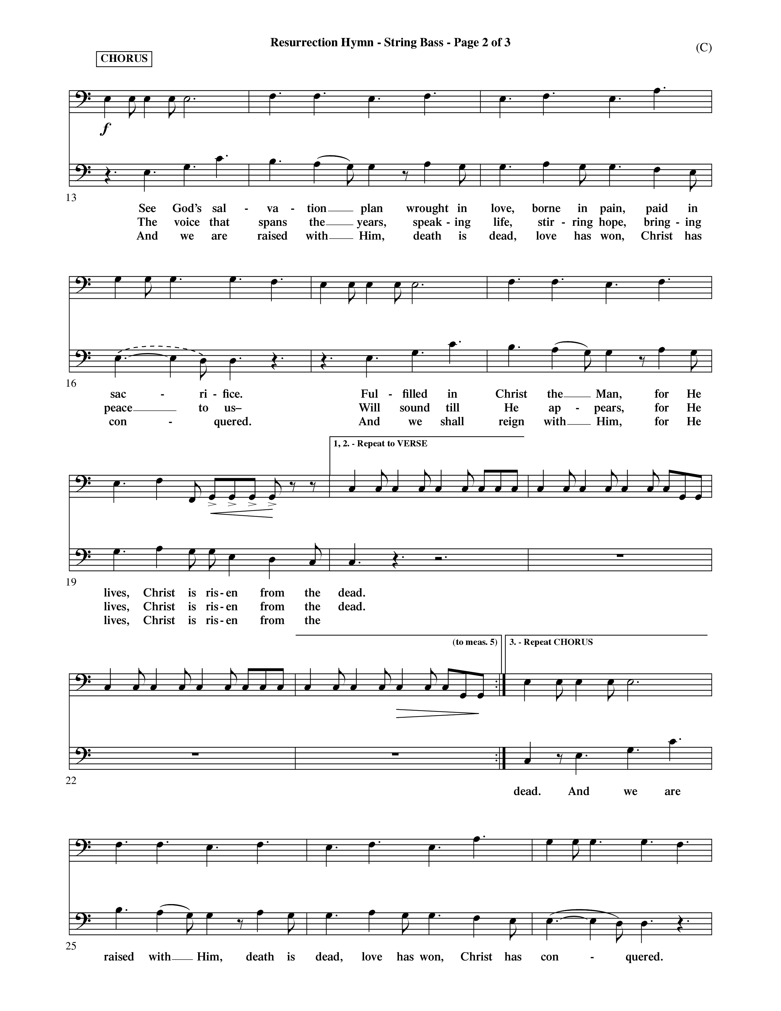 Resurrection Hymn (Choral Anthem SATB) String Bass (Word Music Choral / Orch. David Shipps)