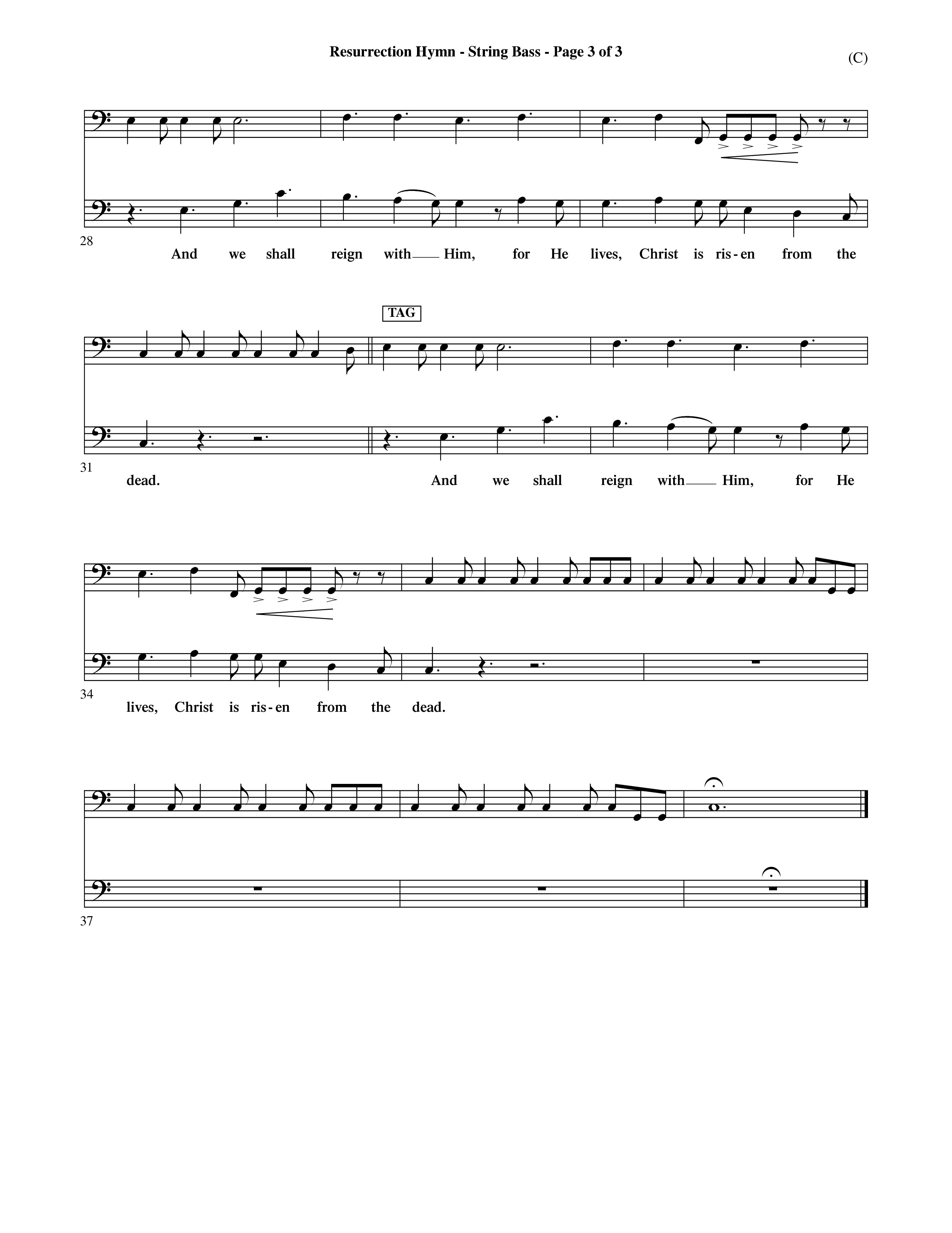 Resurrection Hymn (Choral Anthem SATB) String Bass (Word Music Choral / Orch. David Shipps)