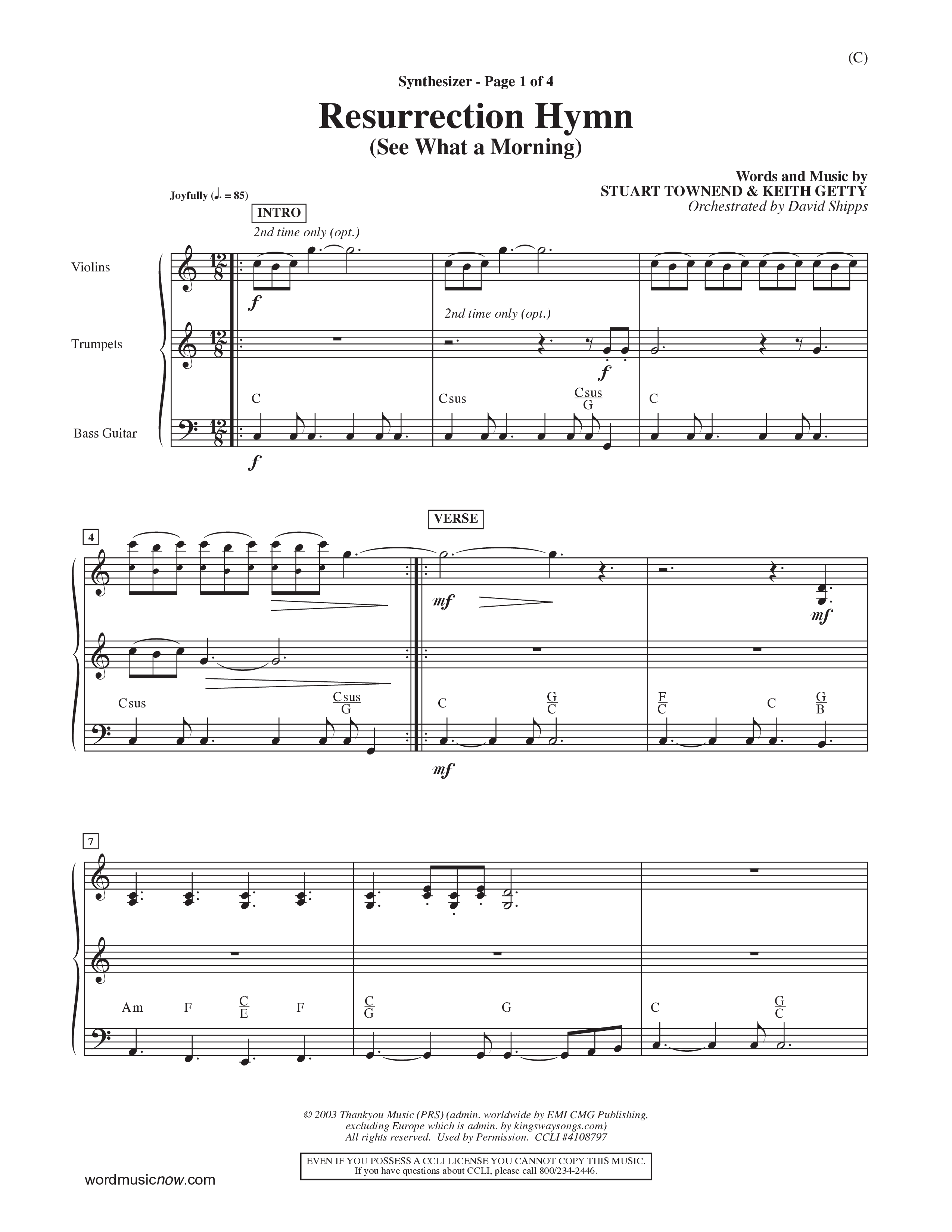 Resurrection Hymn (Choral Anthem SATB) Synth (Word Music Choral / Orch. David Shipps)