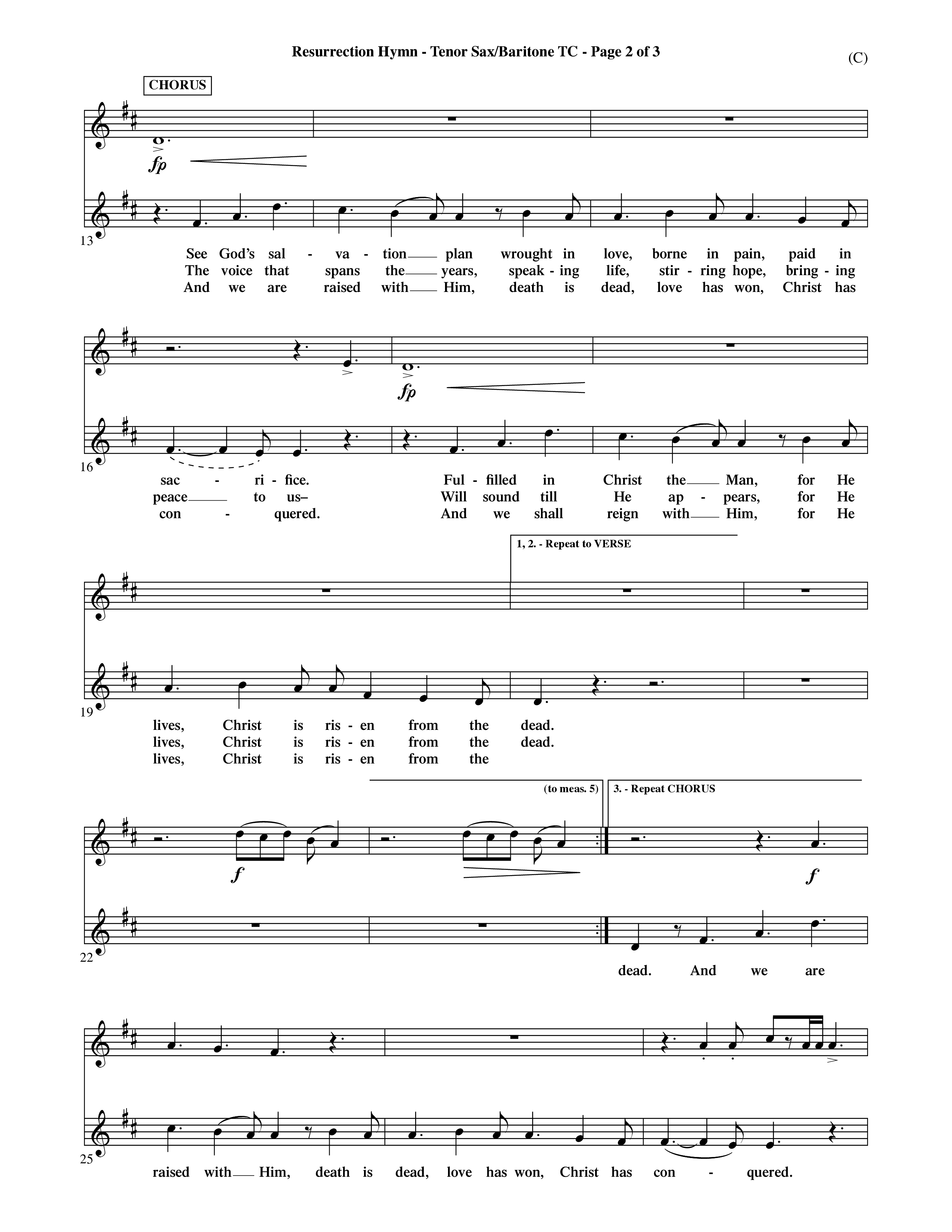 Resurrection Hymn (Choral Anthem SATB) Tenor Sax/Baritone T.C. (Word Music Choral / Orch. David Shipps)