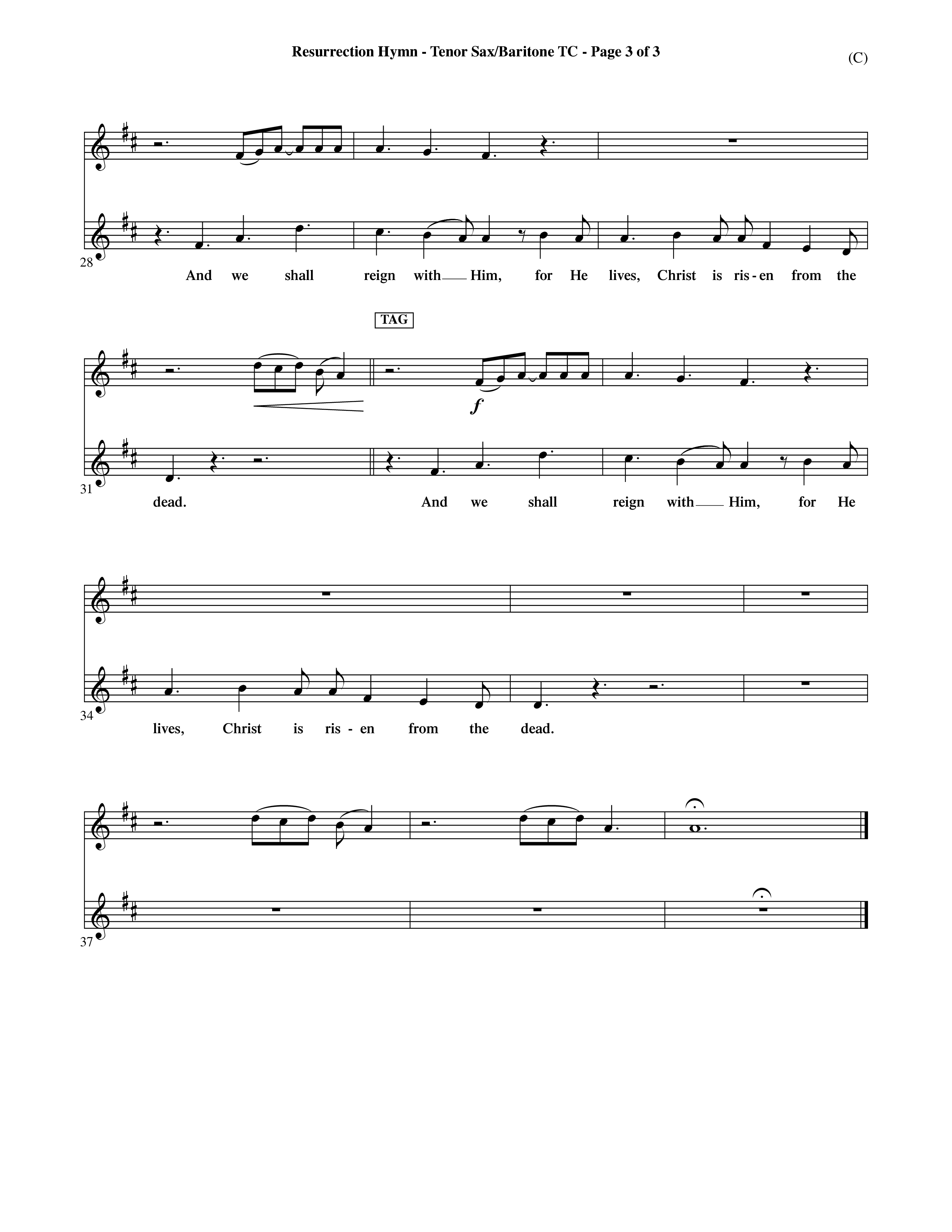 Resurrection Hymn (Choral Anthem SATB) Tenor Sax/Baritone T.C. (Word Music Choral / Orch. David Shipps)