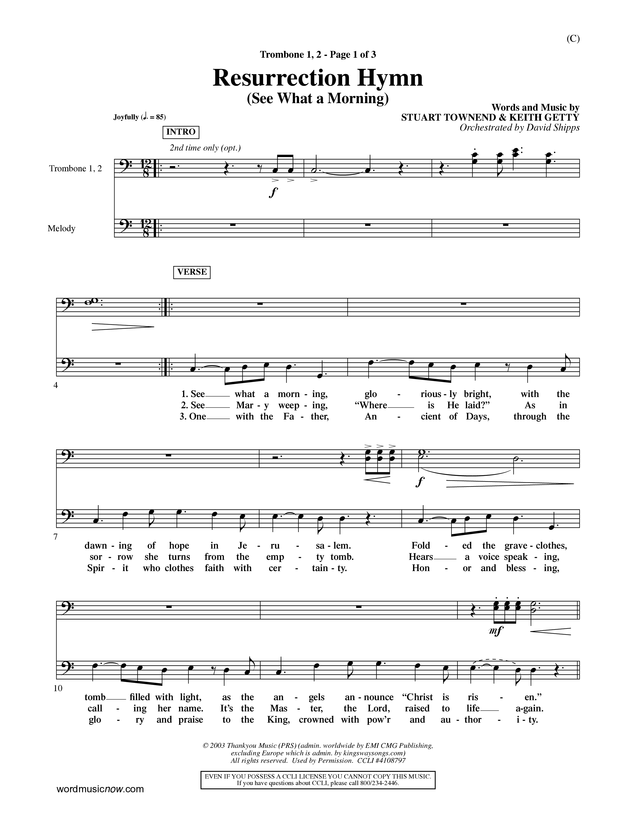 Resurrection Hymn (Choral Anthem SATB) Trombone 1/2 (Word Music Choral / Orch. David Shipps)