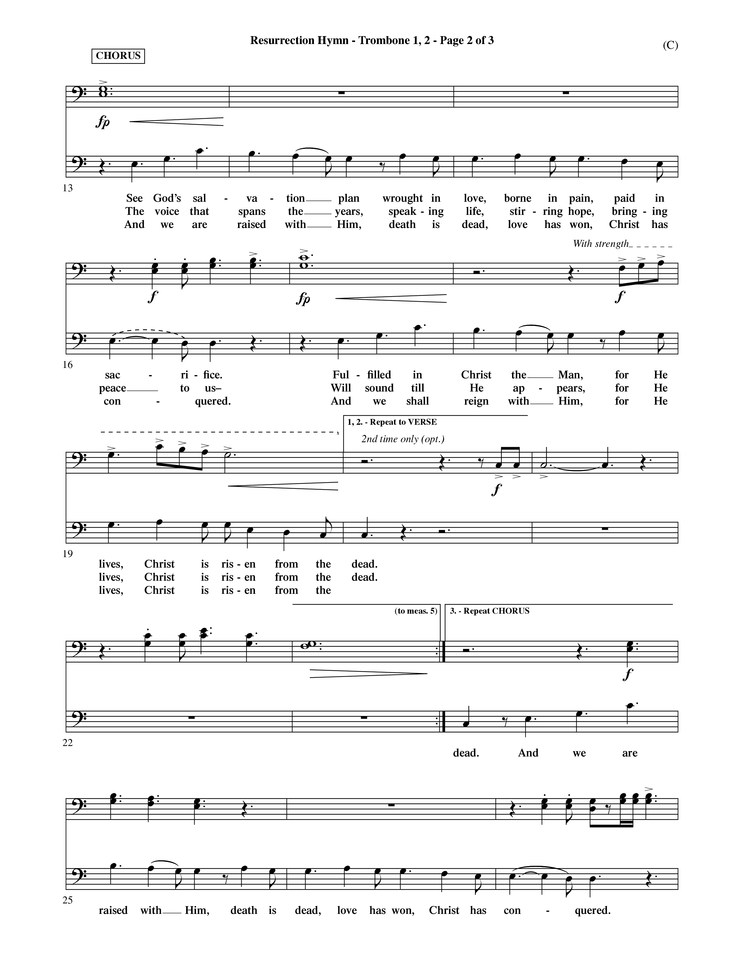 Resurrection Hymn (Choral Anthem SATB) Trombone 1/2 (Word Music Choral / Orch. David Shipps)