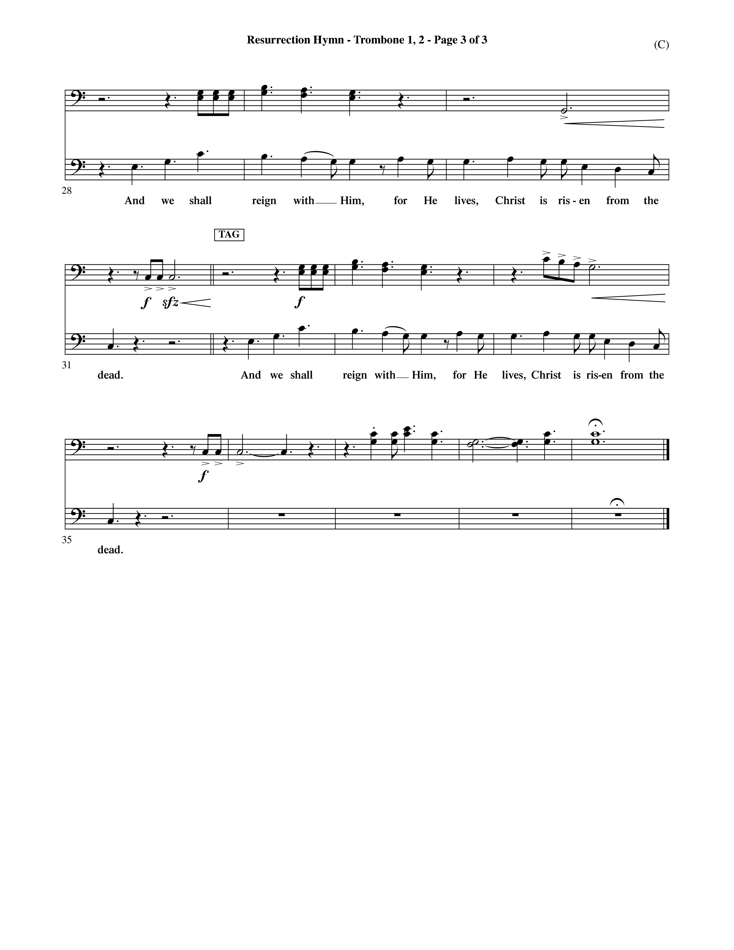 Resurrection Hymn (Choral Anthem SATB) Trombone 1/2 (Word Music Choral / Orch. David Shipps)
