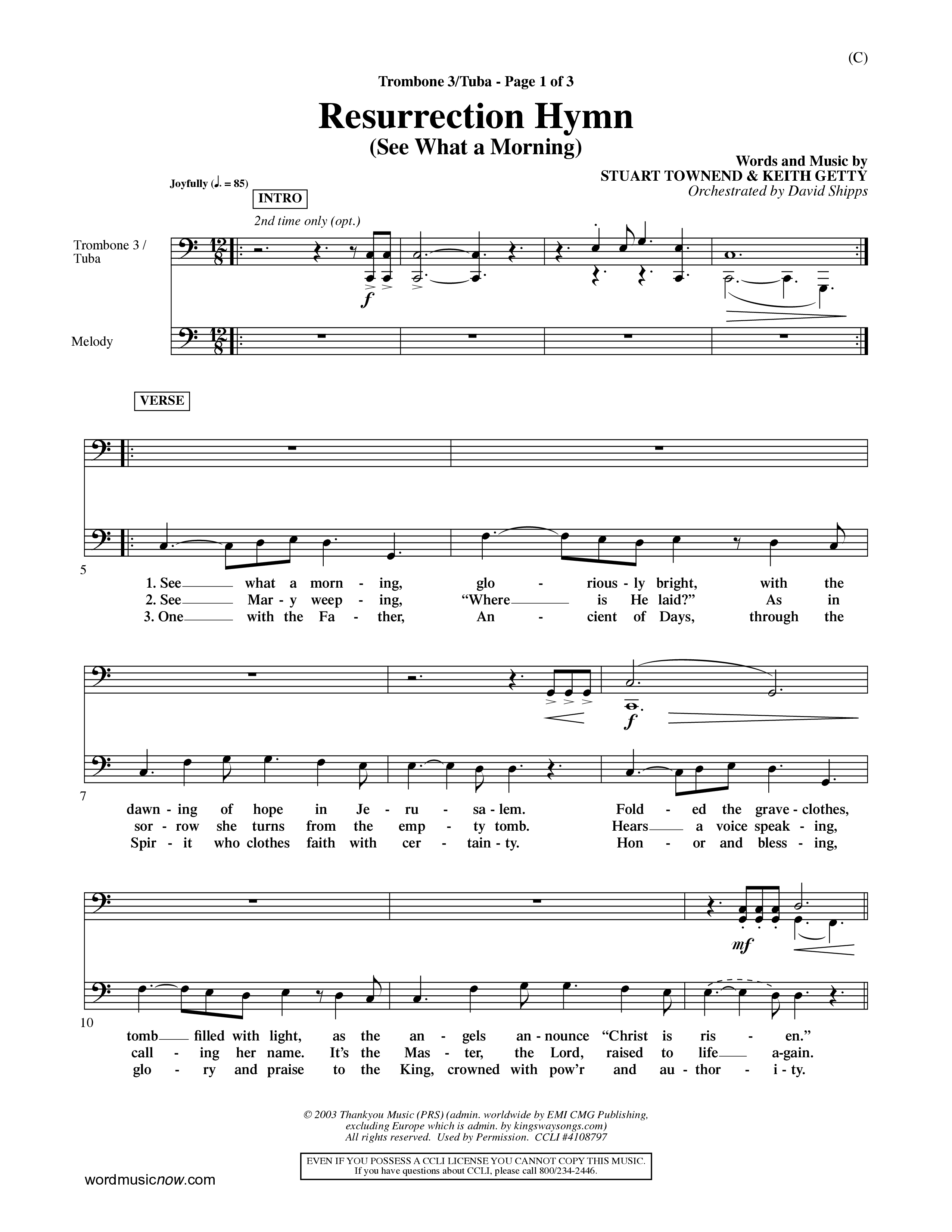 Resurrection Hymn (Choral Anthem SATB) Trombone 3/Tuba (Word Music Choral / Orch. David Shipps)
