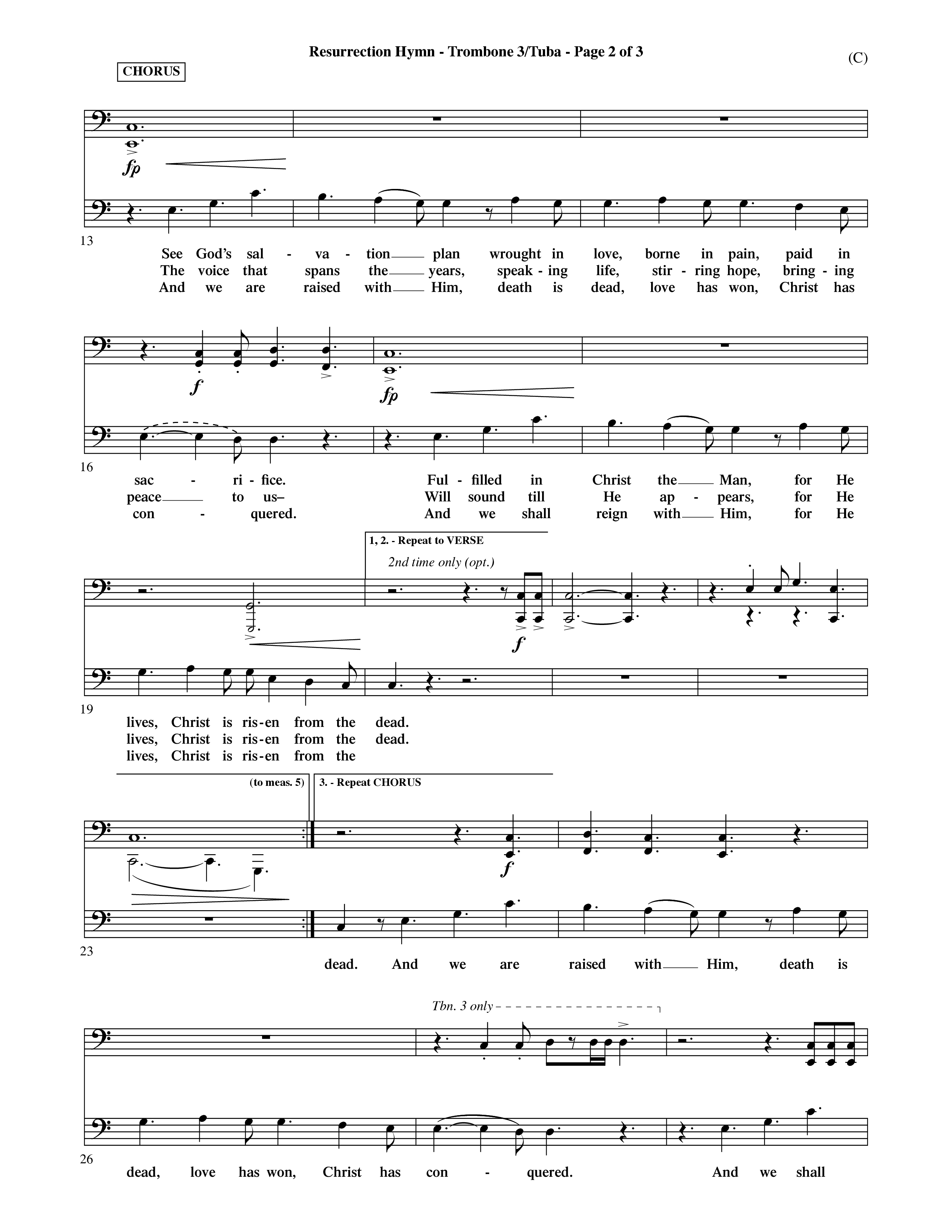 Resurrection Hymn (Choral Anthem SATB) Trombone 3/Tuba (Word Music Choral / Orch. David Shipps)