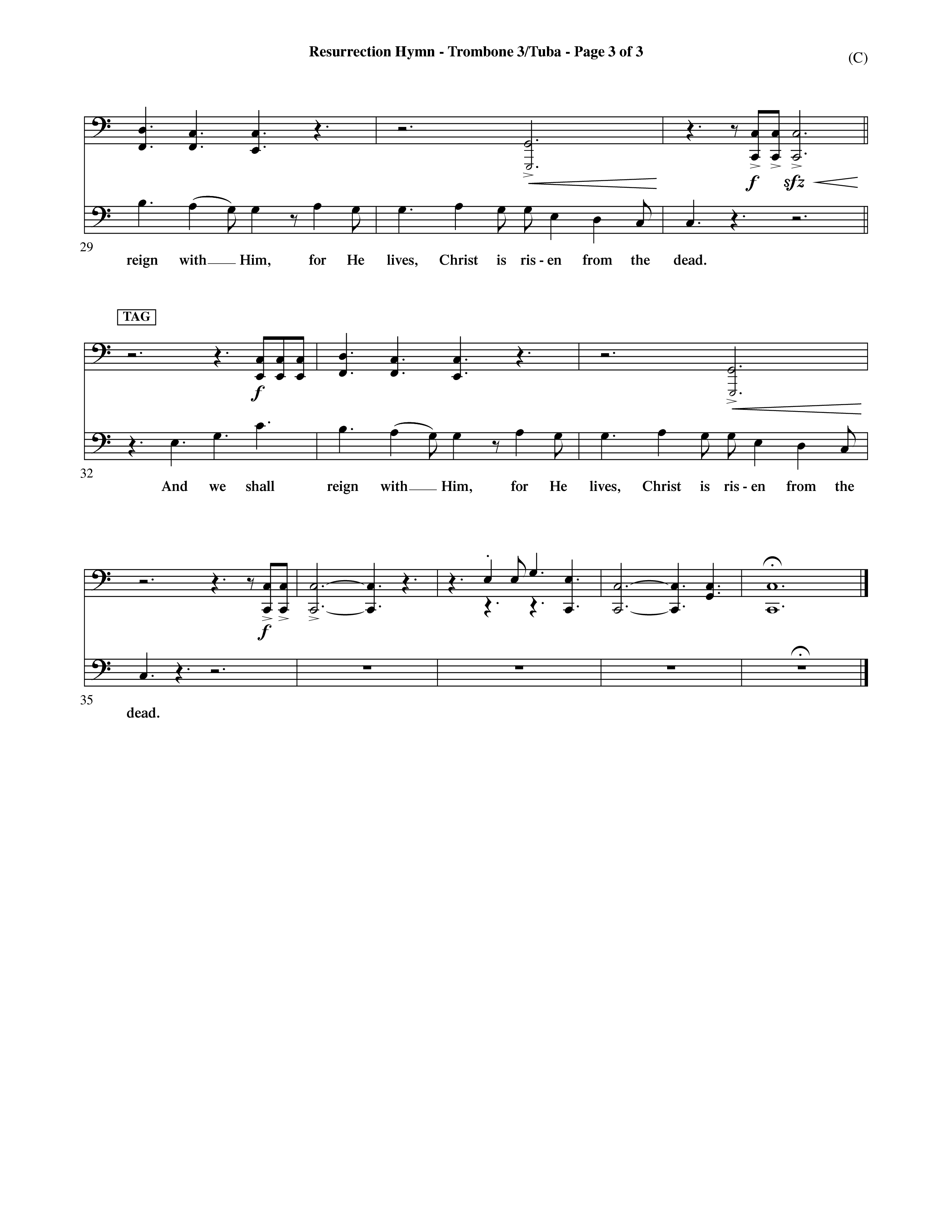 Resurrection Hymn (Choral Anthem SATB) Trombone 3/Tuba (Word Music Choral / Orch. David Shipps)