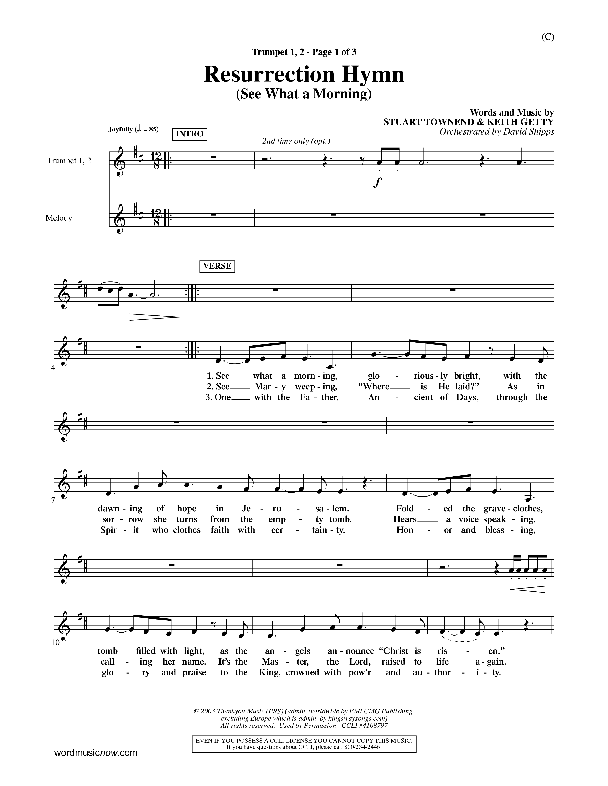 Resurrection Hymn (Choral Anthem SATB) Trumpet 1,2 (Word Music Choral / Orch. David Shipps)