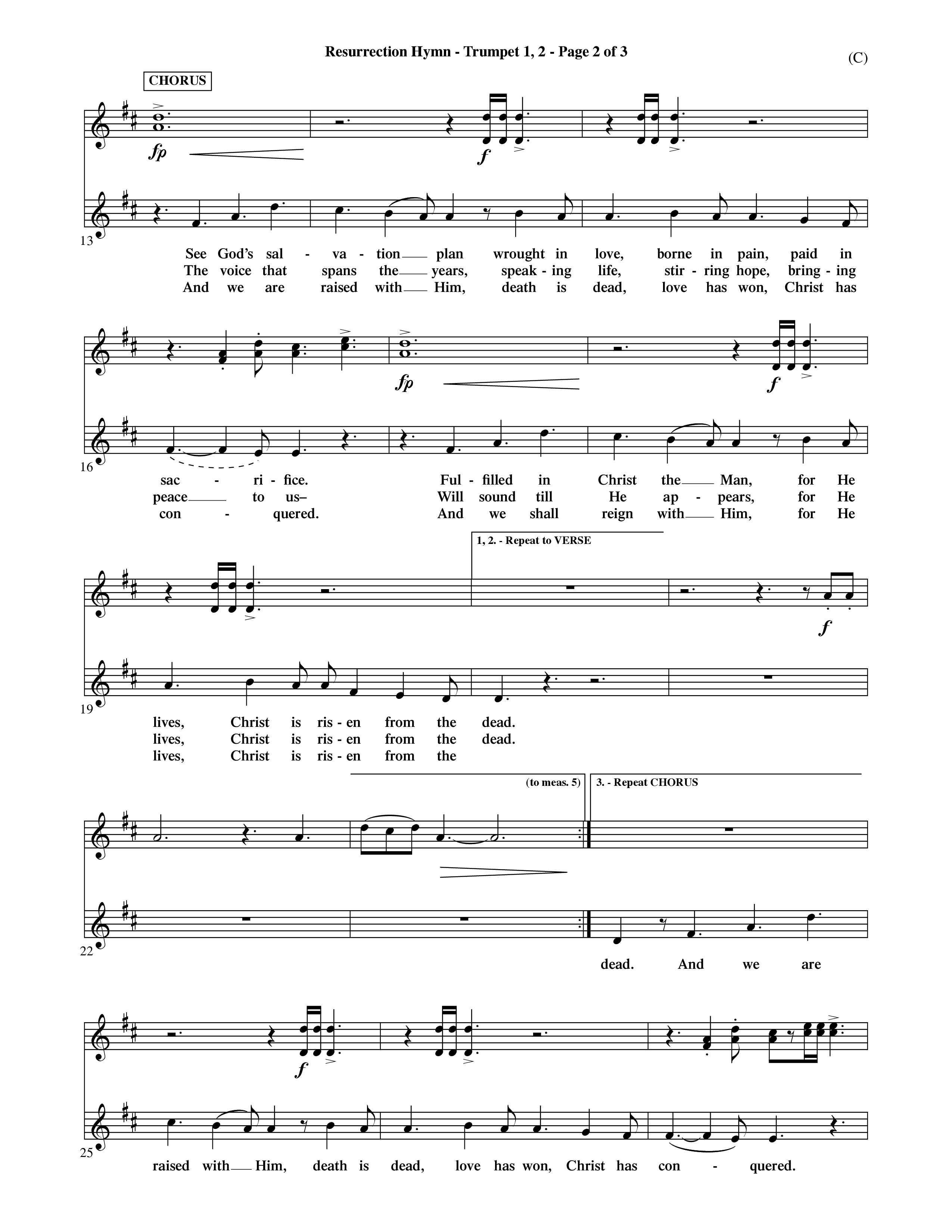 Resurrection Hymn (Choral Anthem SATB) Trumpet 1,2 (Word Music Choral / Orch. David Shipps)