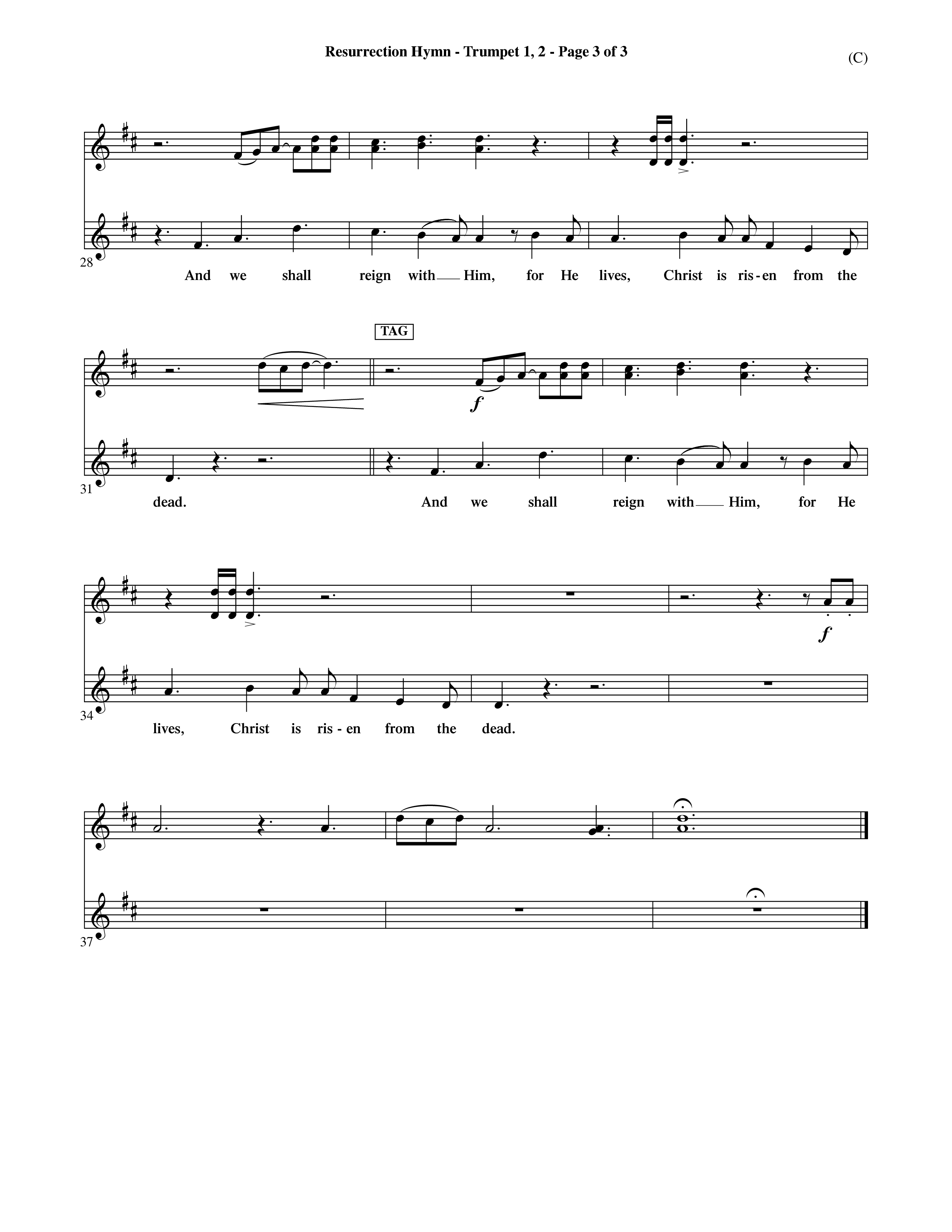 Resurrection Hymn (Choral Anthem SATB) Trumpet 1,2 (Word Music Choral / Orch. David Shipps)