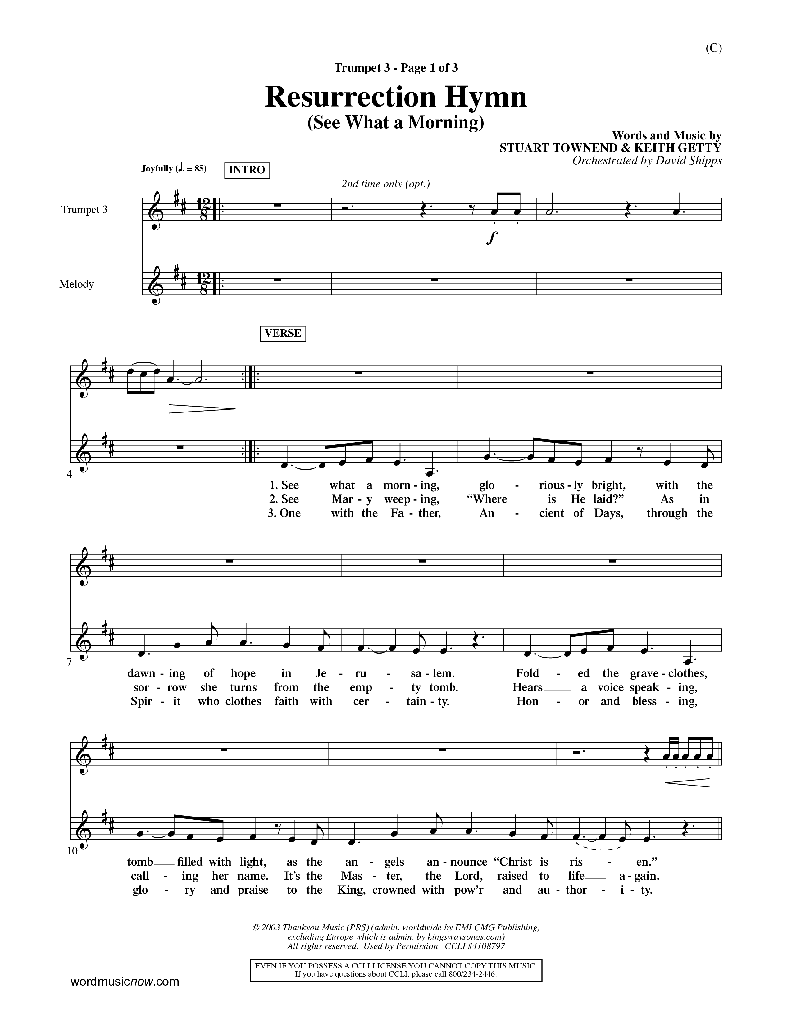 Resurrection Hymn (Choral Anthem SATB) Trumpet 3 (Word Music Choral / Orch. David Shipps)
