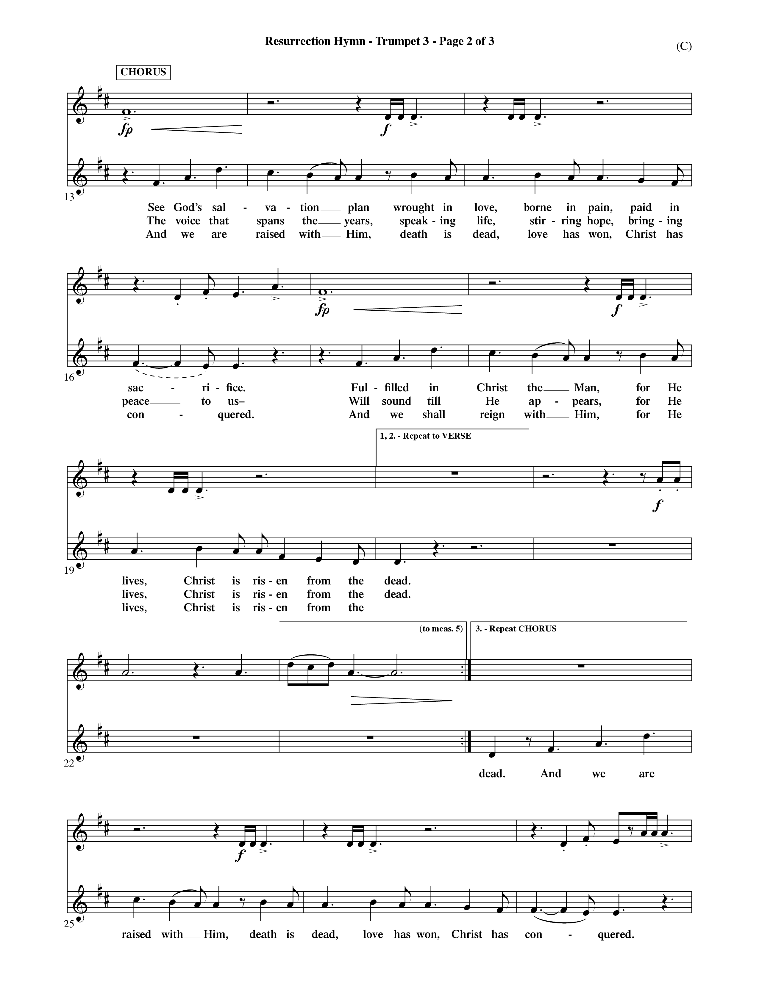 Resurrection Hymn (Choral Anthem SATB) Trumpet 3 (Word Music Choral / Orch. David Shipps)