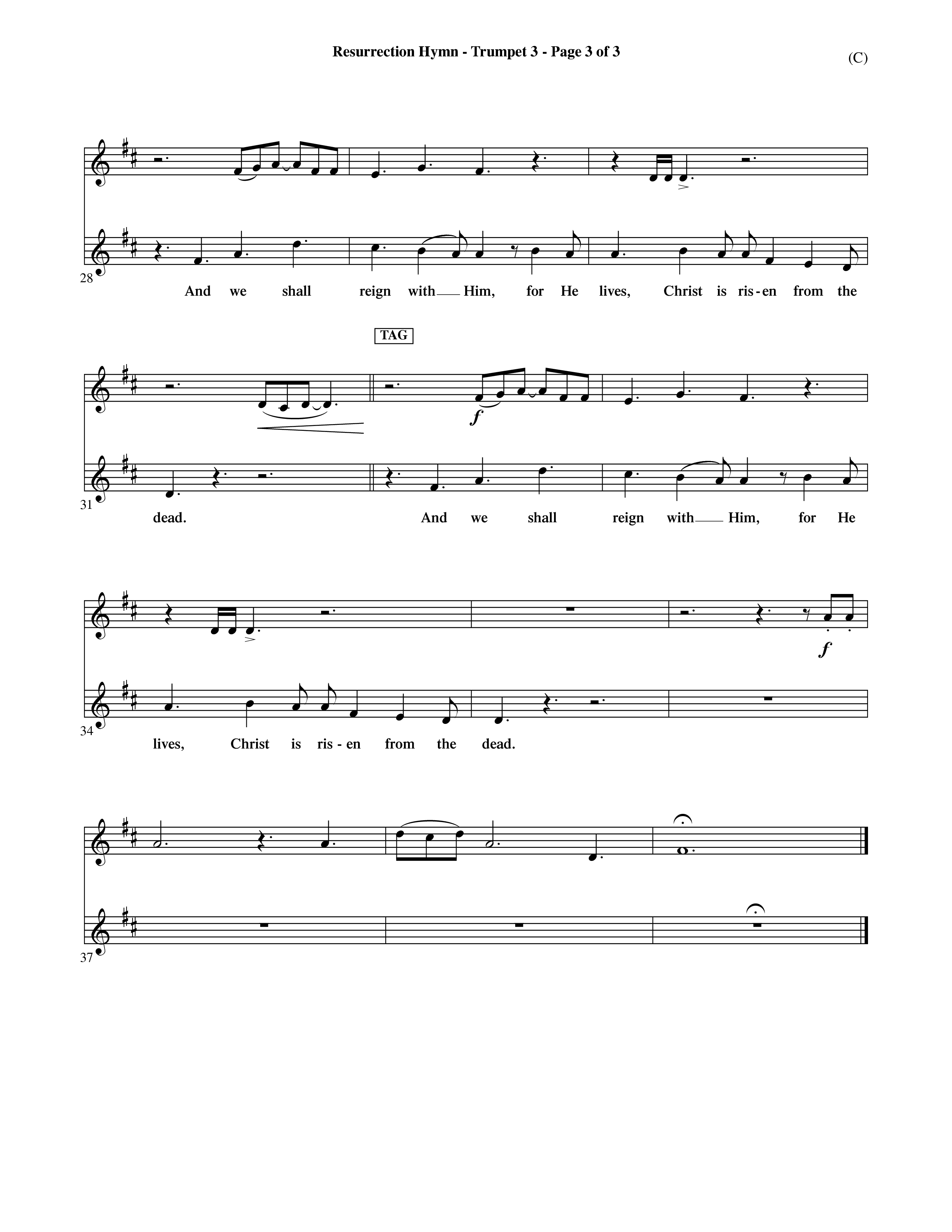 Resurrection Hymn (Choral Anthem SATB) Trumpet 3 (Word Music Choral / Orch. David Shipps)