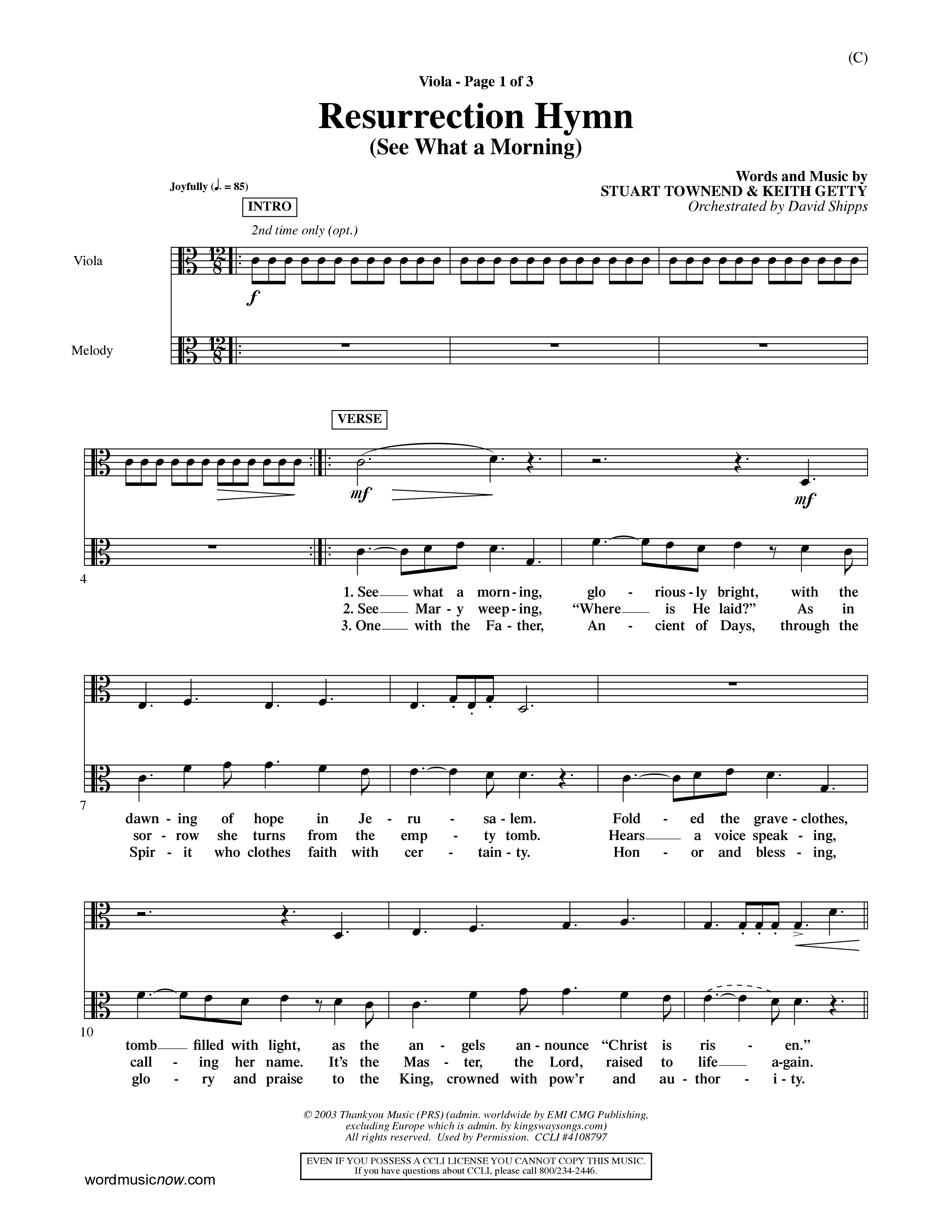 Resurrection Hymn (Choral Anthem SATB) Viola (Word Music Choral / Orch. David Shipps)