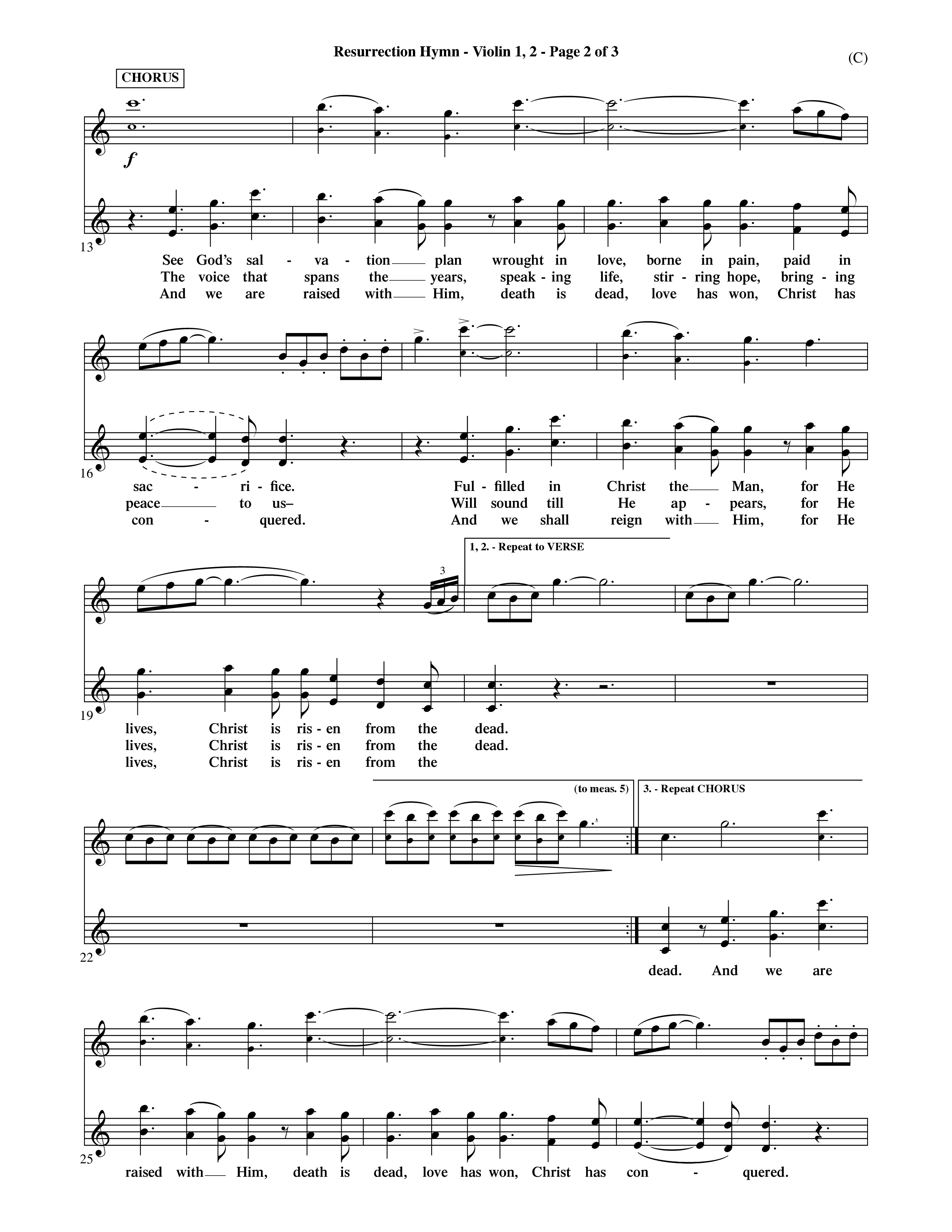 Resurrection Hymn (Choral Anthem SATB) Violin 1/2 (Word Music Choral / Orch. David Shipps)