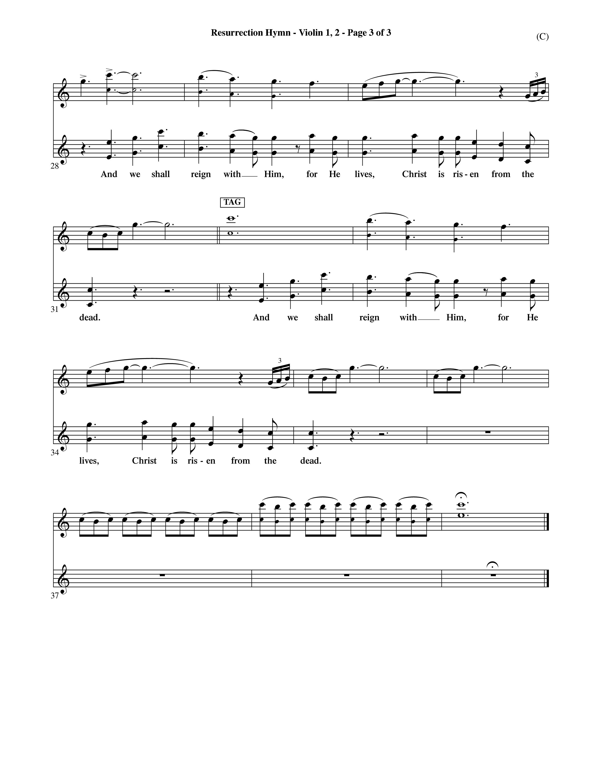 Resurrection Hymn (Choral Anthem SATB) Violin 1/2 (Word Music Choral / Orch. David Shipps)