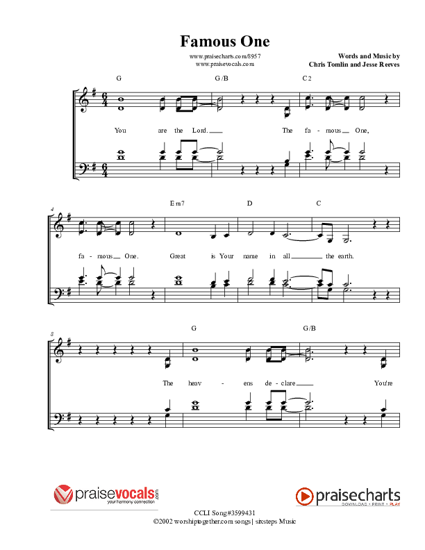 Famous One Lead Sheet (PraiseVocals)