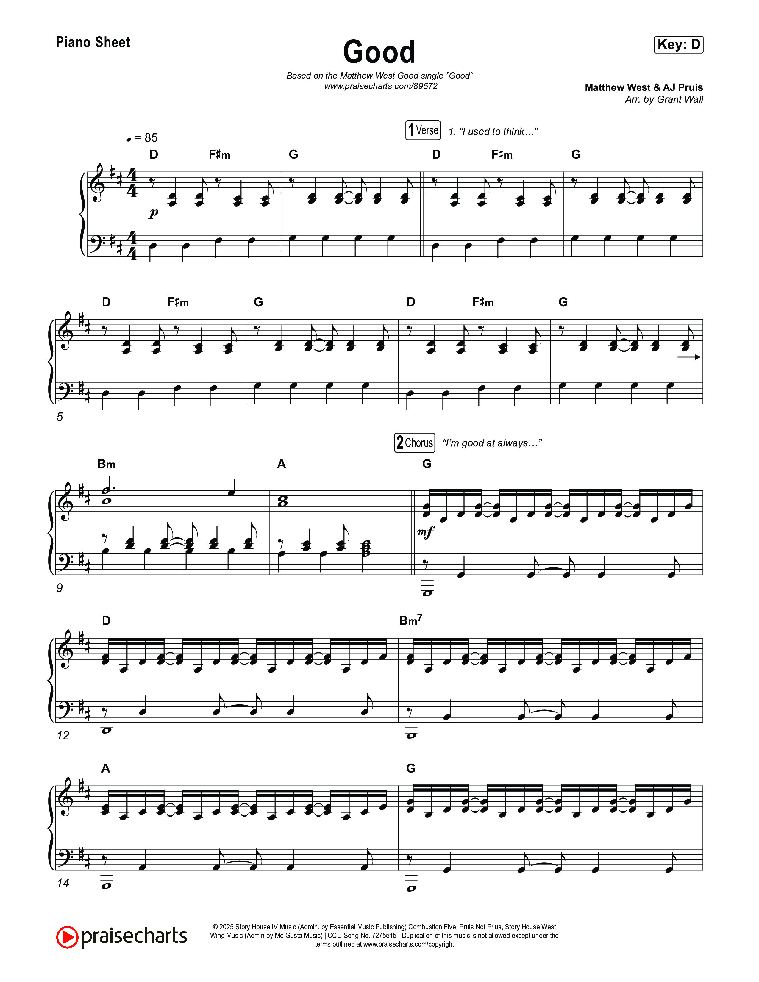 Good Piano Sheet (Matthew West)