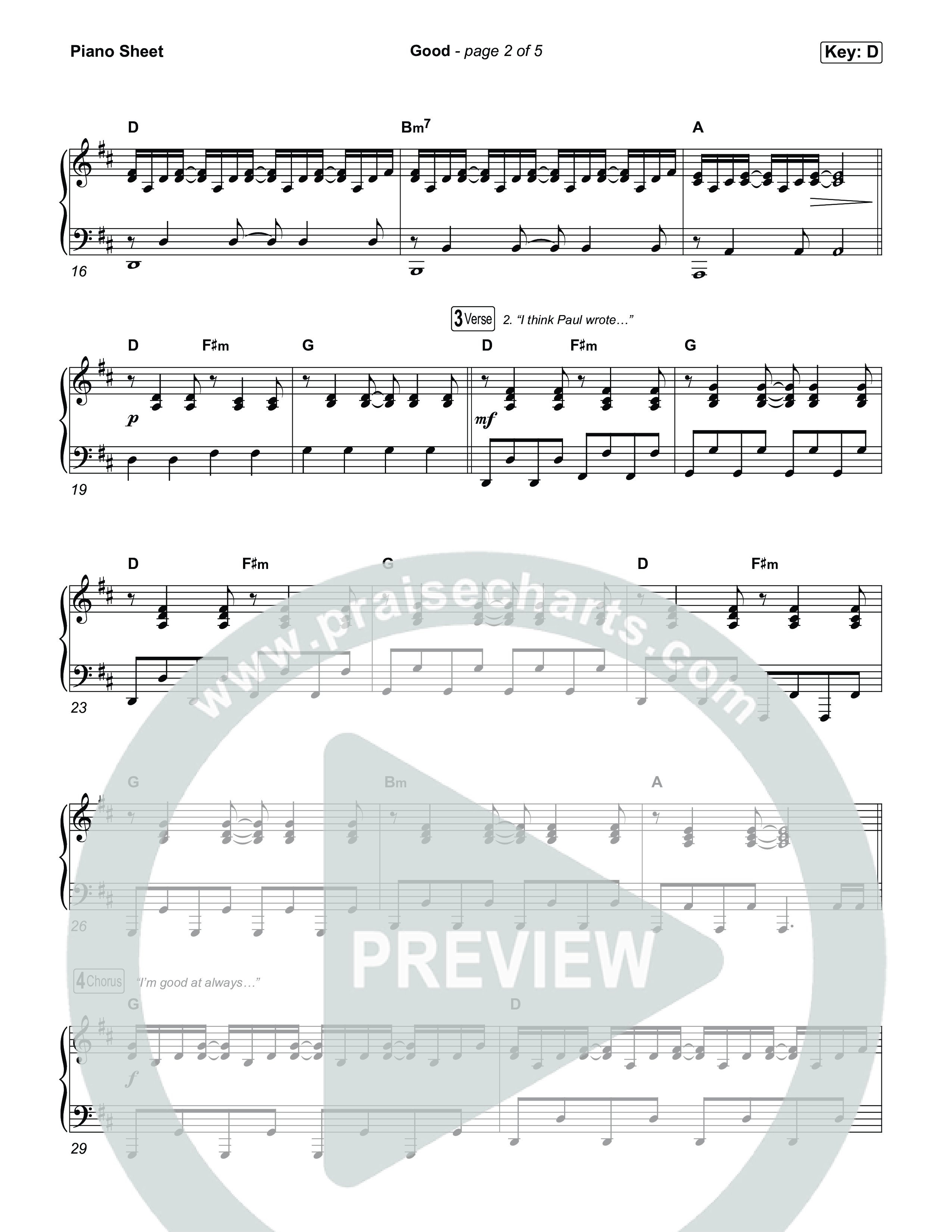 Good Piano Sheet (Matthew West)