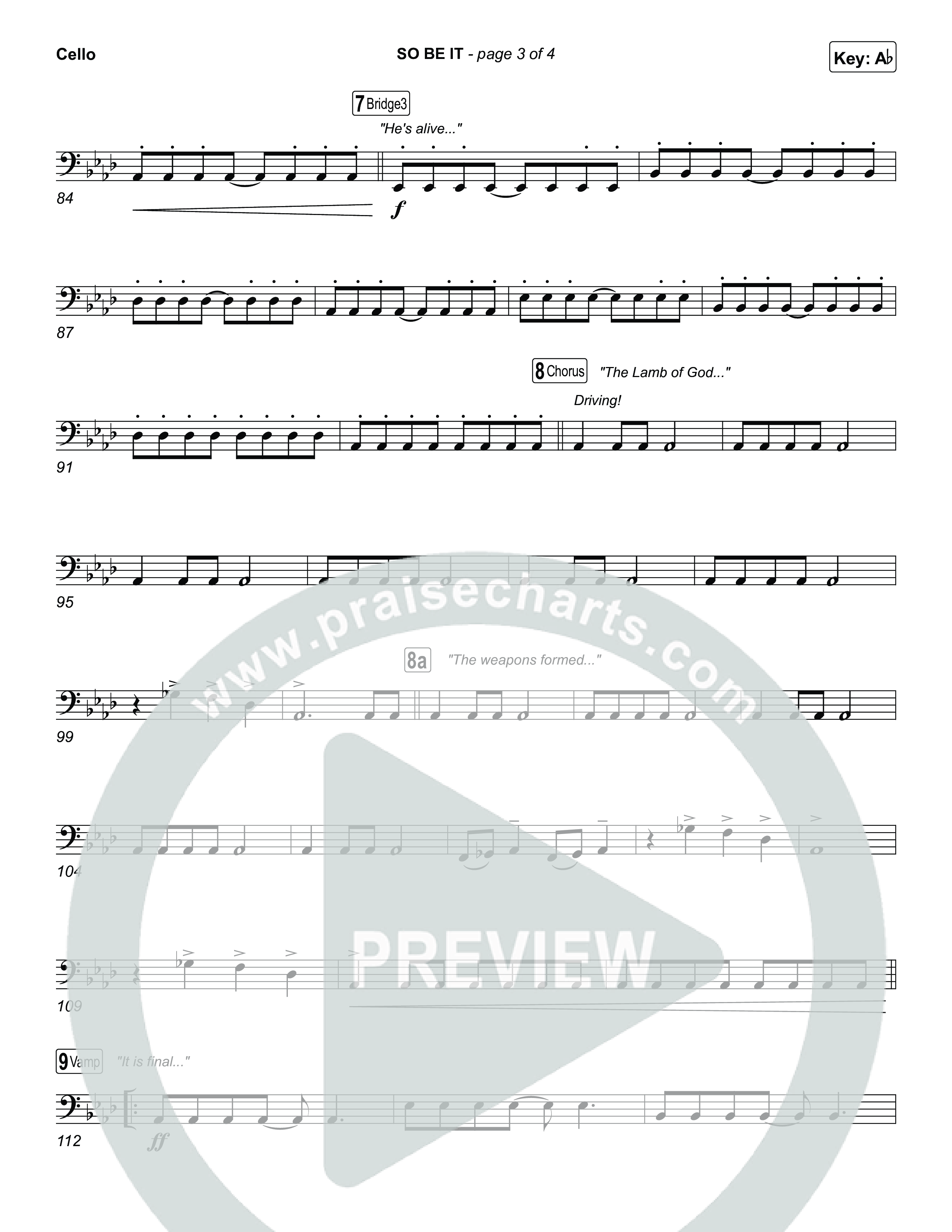 SO BE IT Cello (Elevation Worship / Tiffany Hudson / Chris Brown)