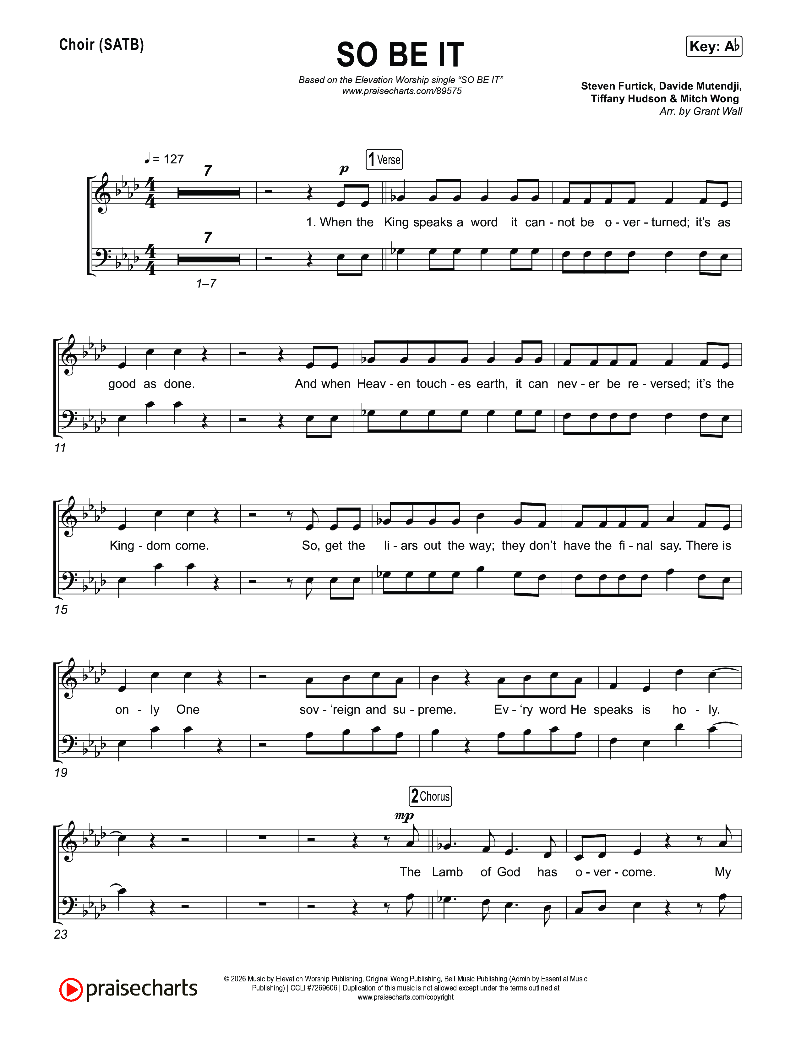 SO BE IT Choir Sheet (SATB) (Elevation Worship / Tiffany Hudson / Chris Brown)