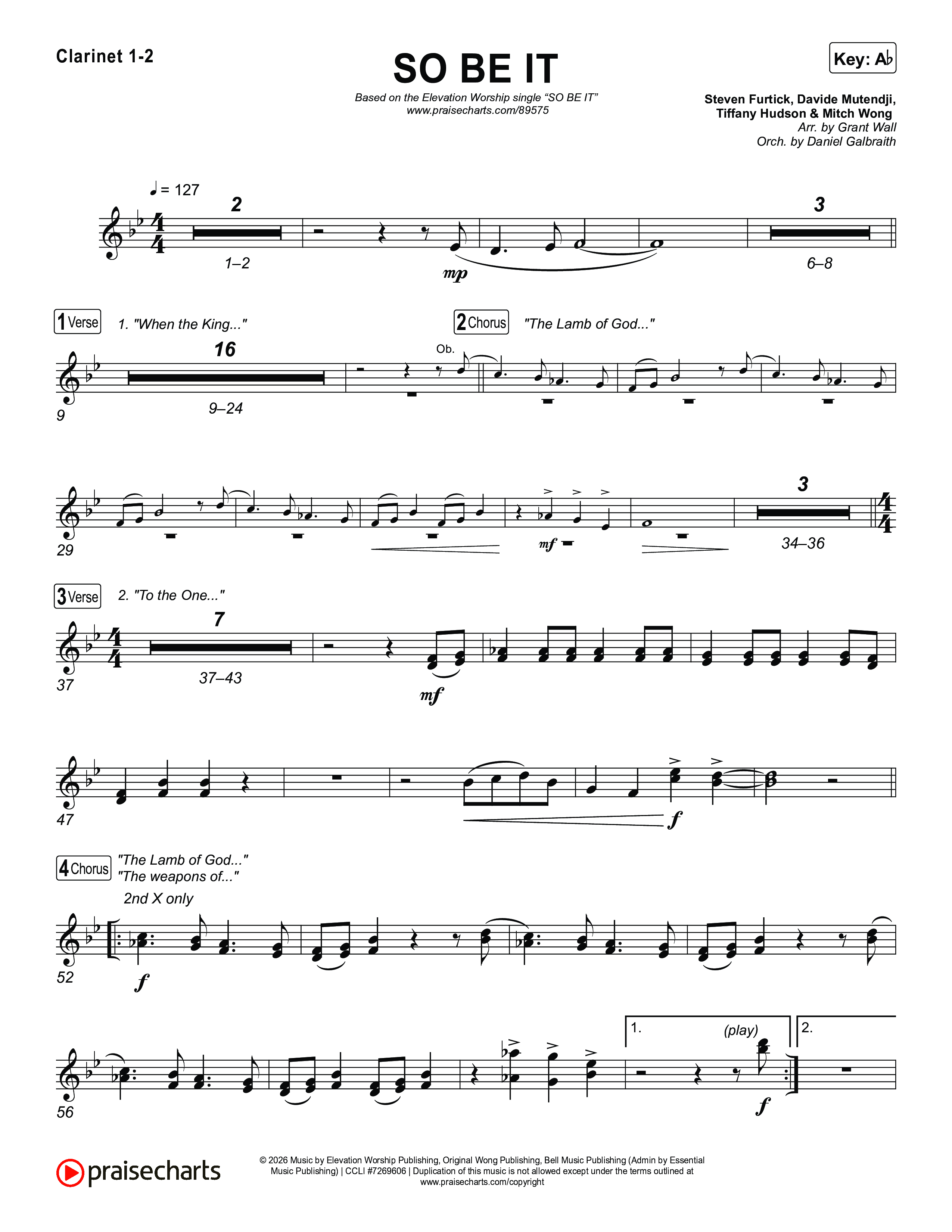 SO BE IT Clarinet 1/2 (Elevation Worship / Tiffany Hudson / Chris Brown)