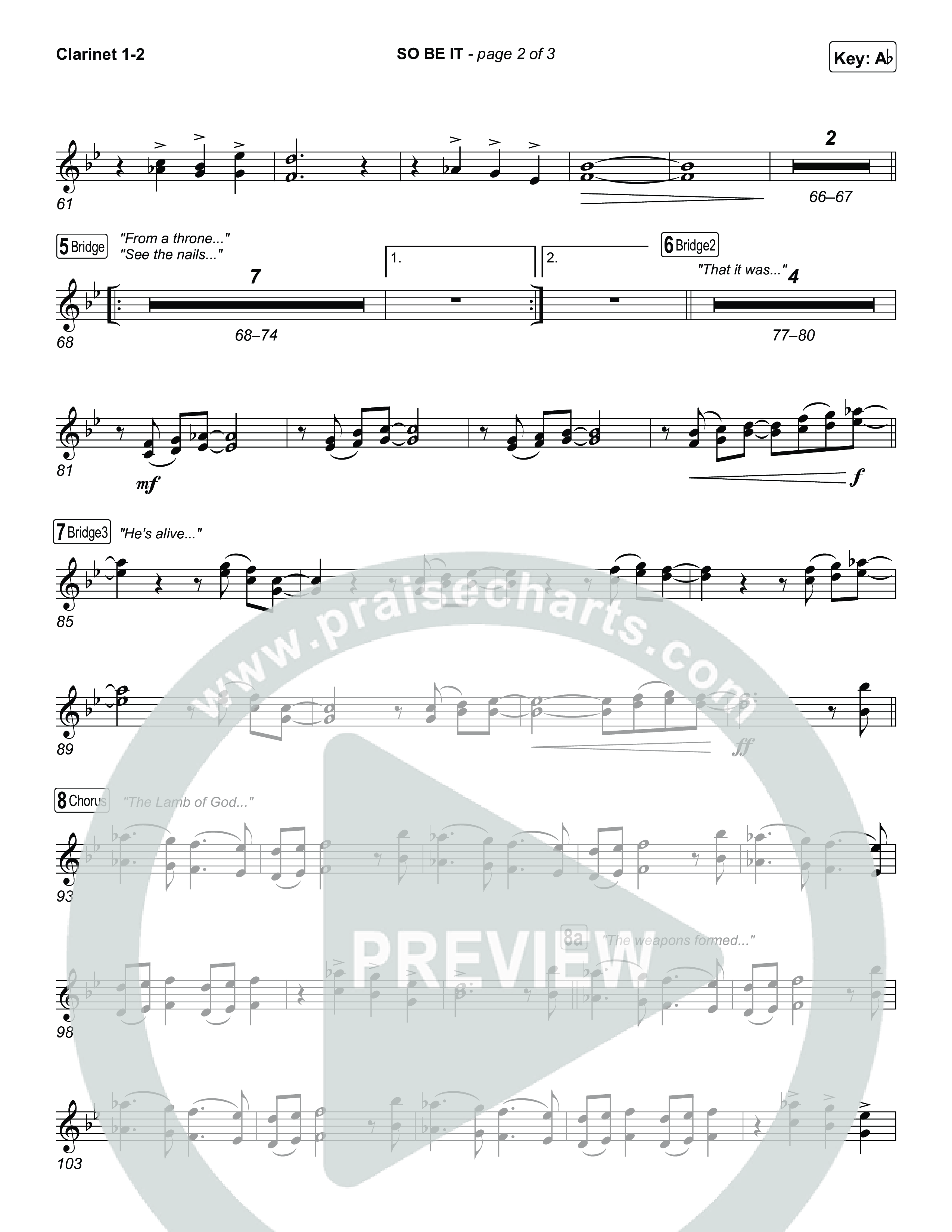 SO BE IT Clarinet 1/2 (Elevation Worship / Tiffany Hudson / Chris Brown)