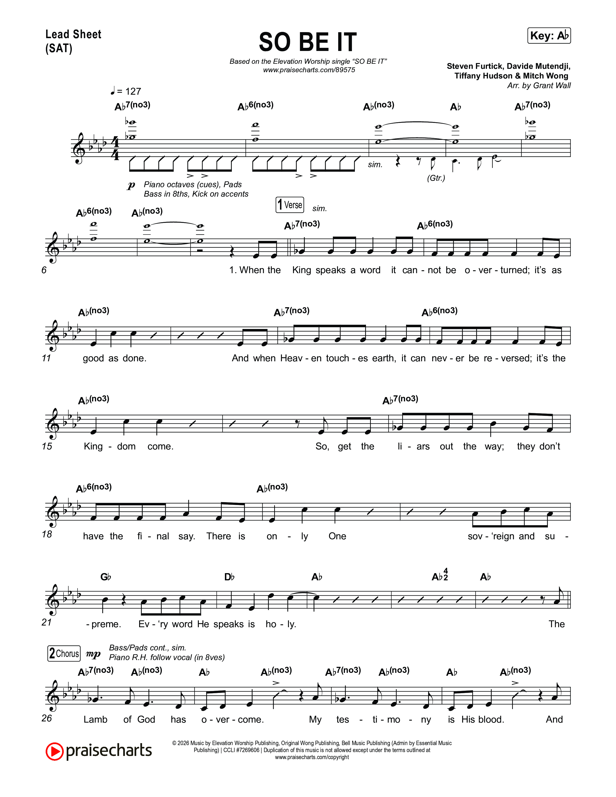 SO BE IT Lead Sheet (SAT) (Elevation Worship / Tiffany Hudson / Chris Brown)