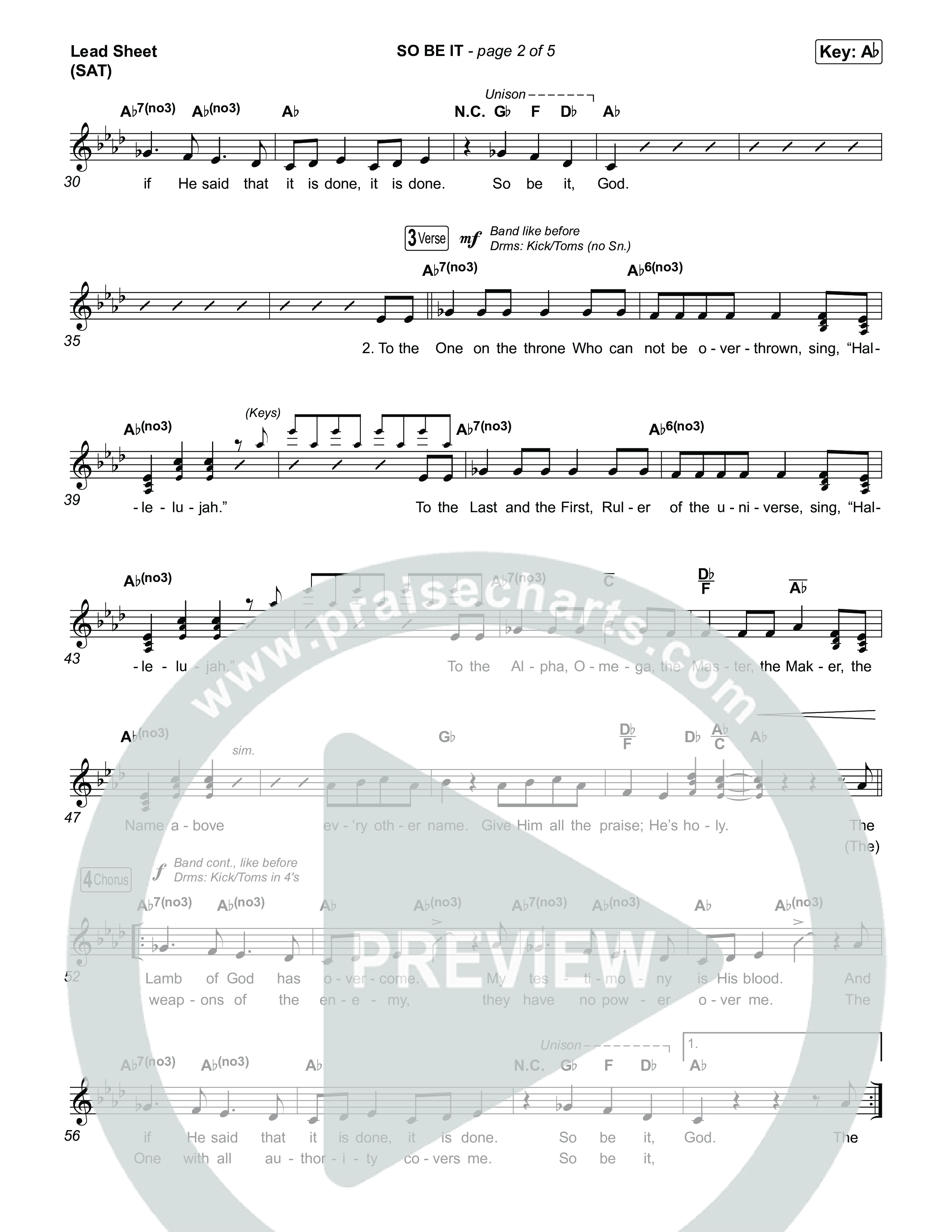 SO BE IT Lead Sheet (SAT) (Elevation Worship / Tiffany Hudson / Chris Brown)