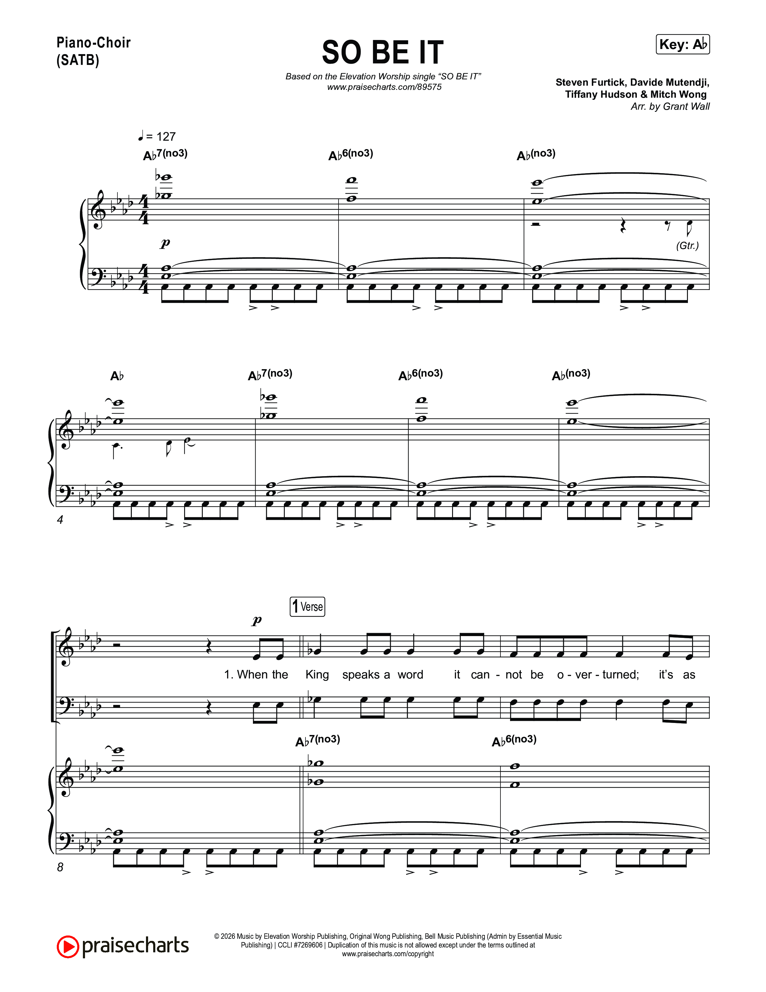 SO BE IT Piano/Vocal Pack (Elevation Worship / Tiffany Hudson / Chris Brown)