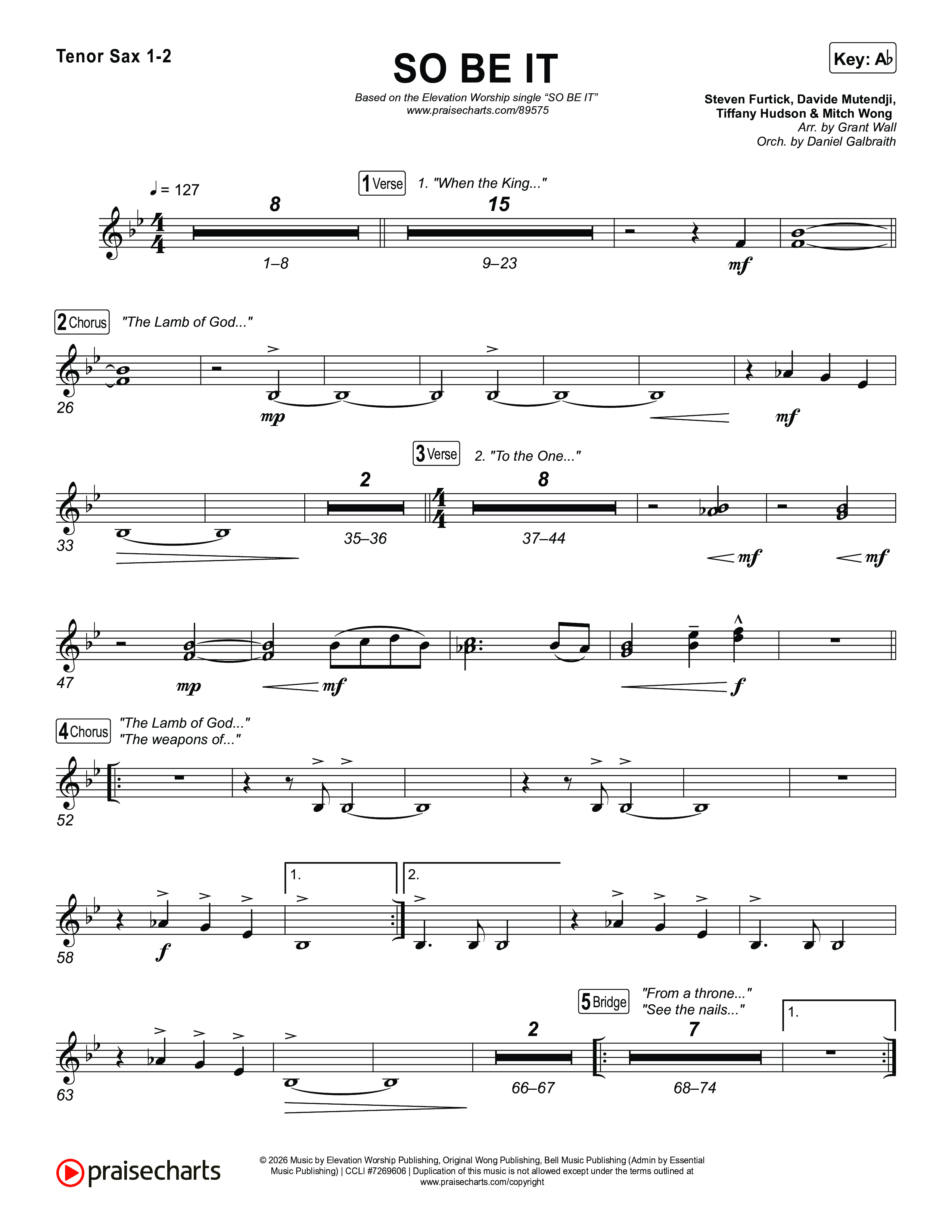 SO BE IT Tenor Sax 1,2 (Elevation Worship / Tiffany Hudson / Chris Brown)