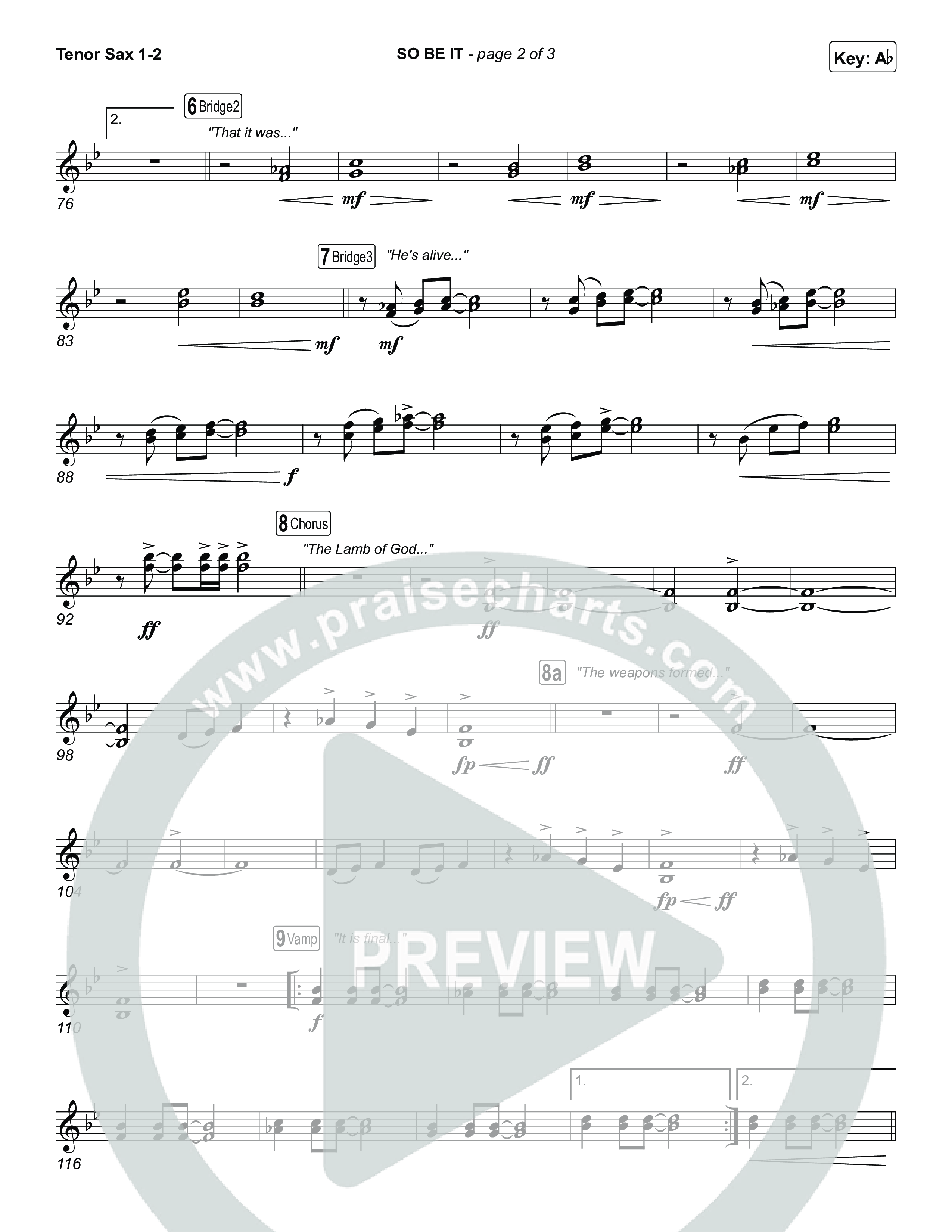 SO BE IT Tenor Sax 1,2 (Elevation Worship / Tiffany Hudson / Chris Brown)