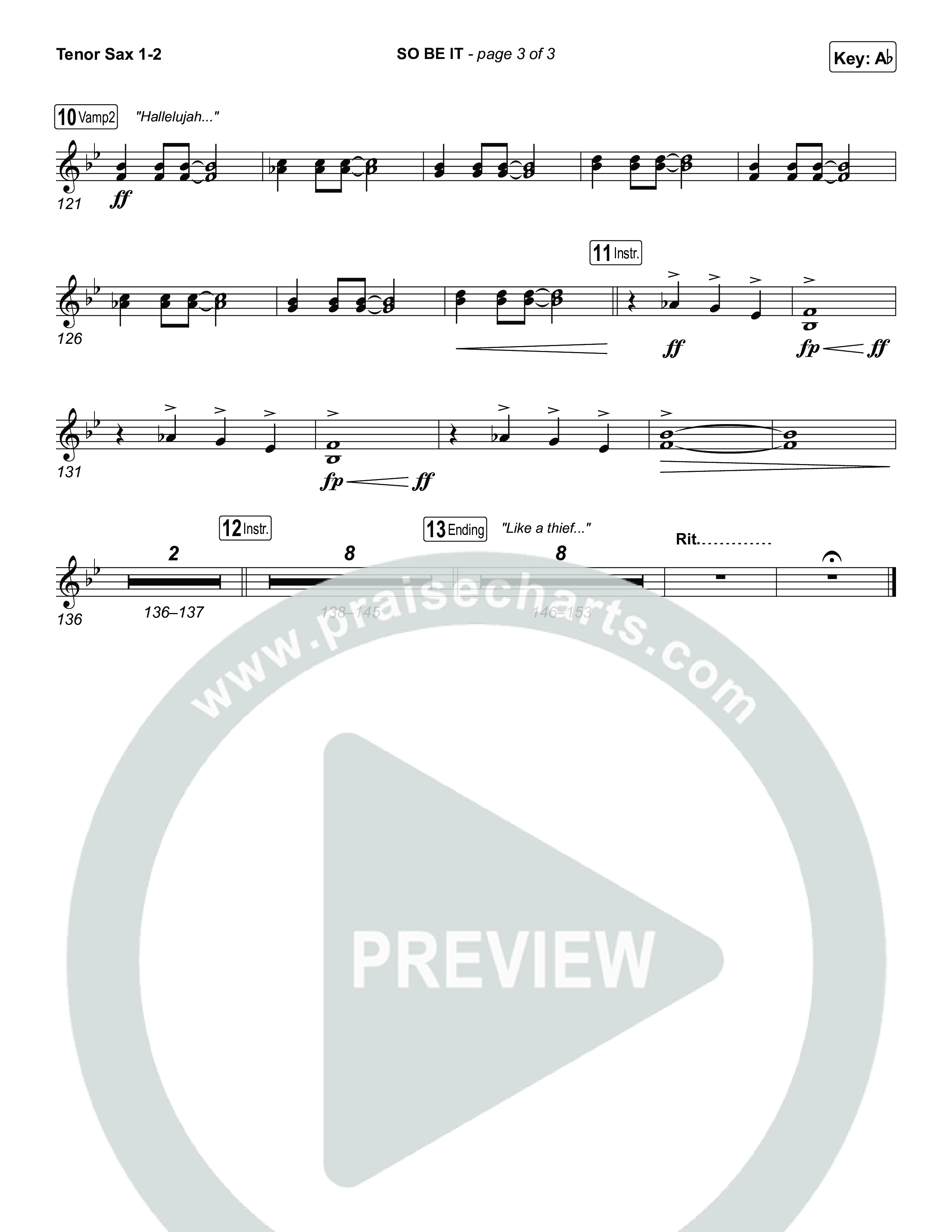 SO BE IT Tenor Sax 1,2 (Elevation Worship / Tiffany Hudson / Chris Brown)