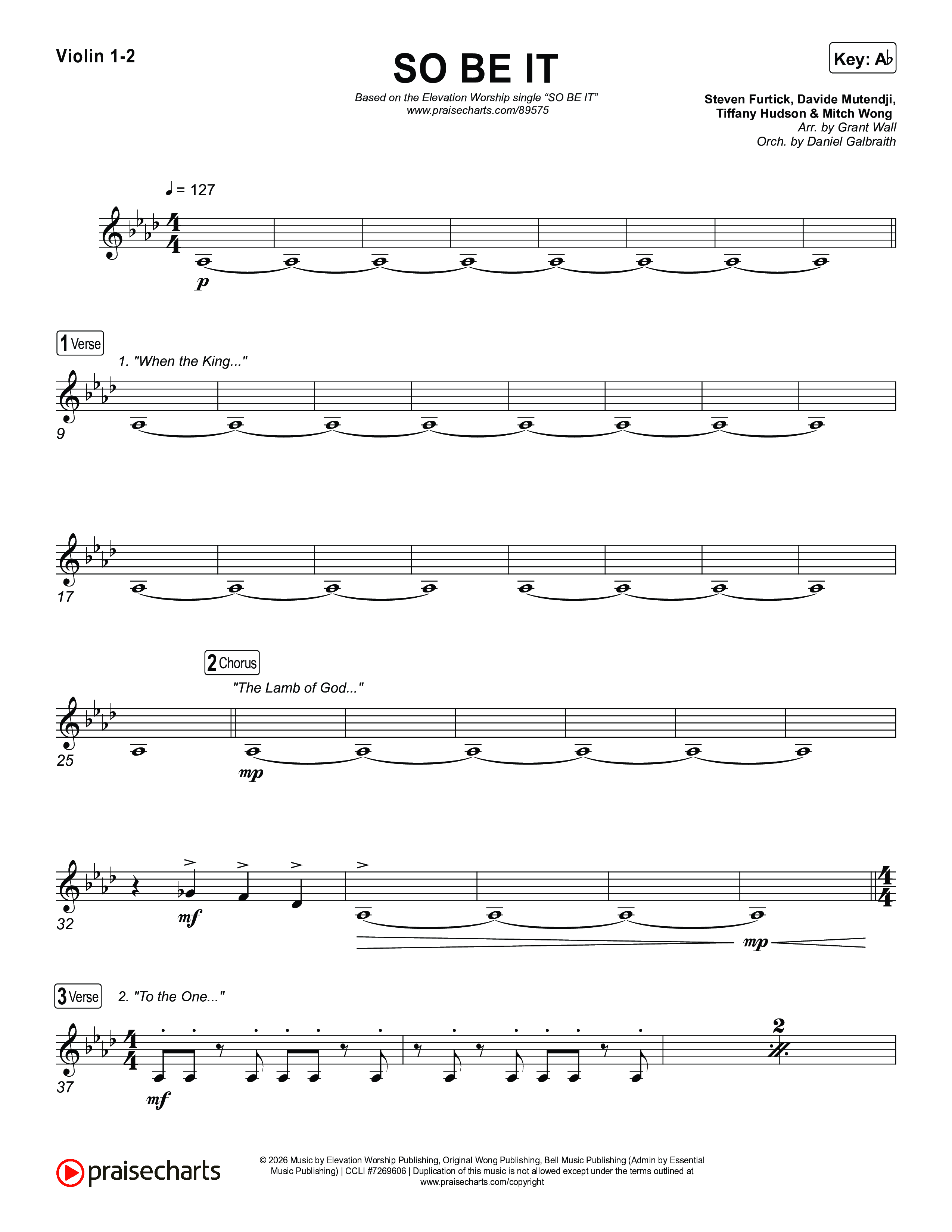 SO BE IT Violin 1,2 (Elevation Worship / Tiffany Hudson / Chris Brown)